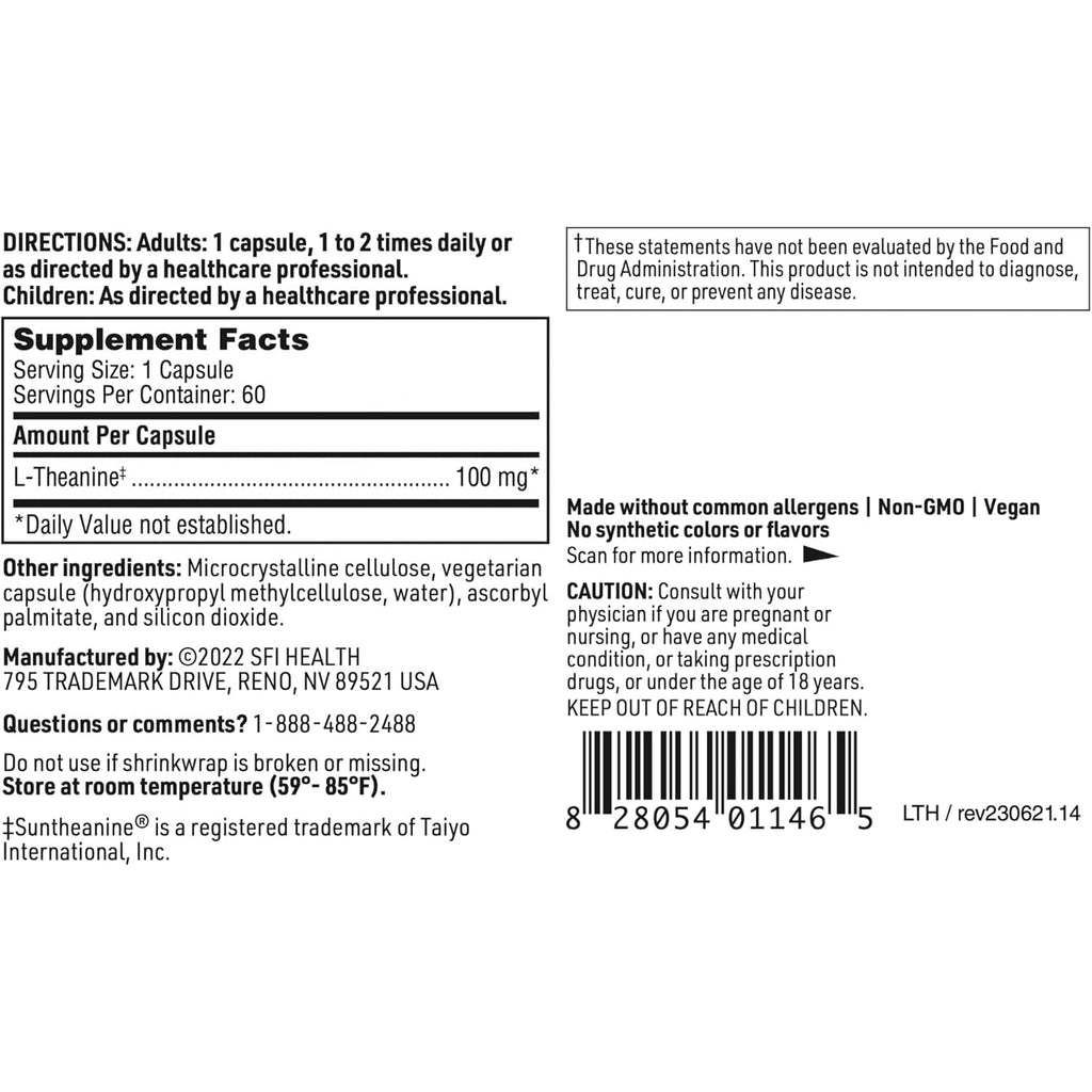SFI Health Klaire Labs L-Theanine - 100Mg Suntheanine to Promote Promote Relaxation (60 Capsules)