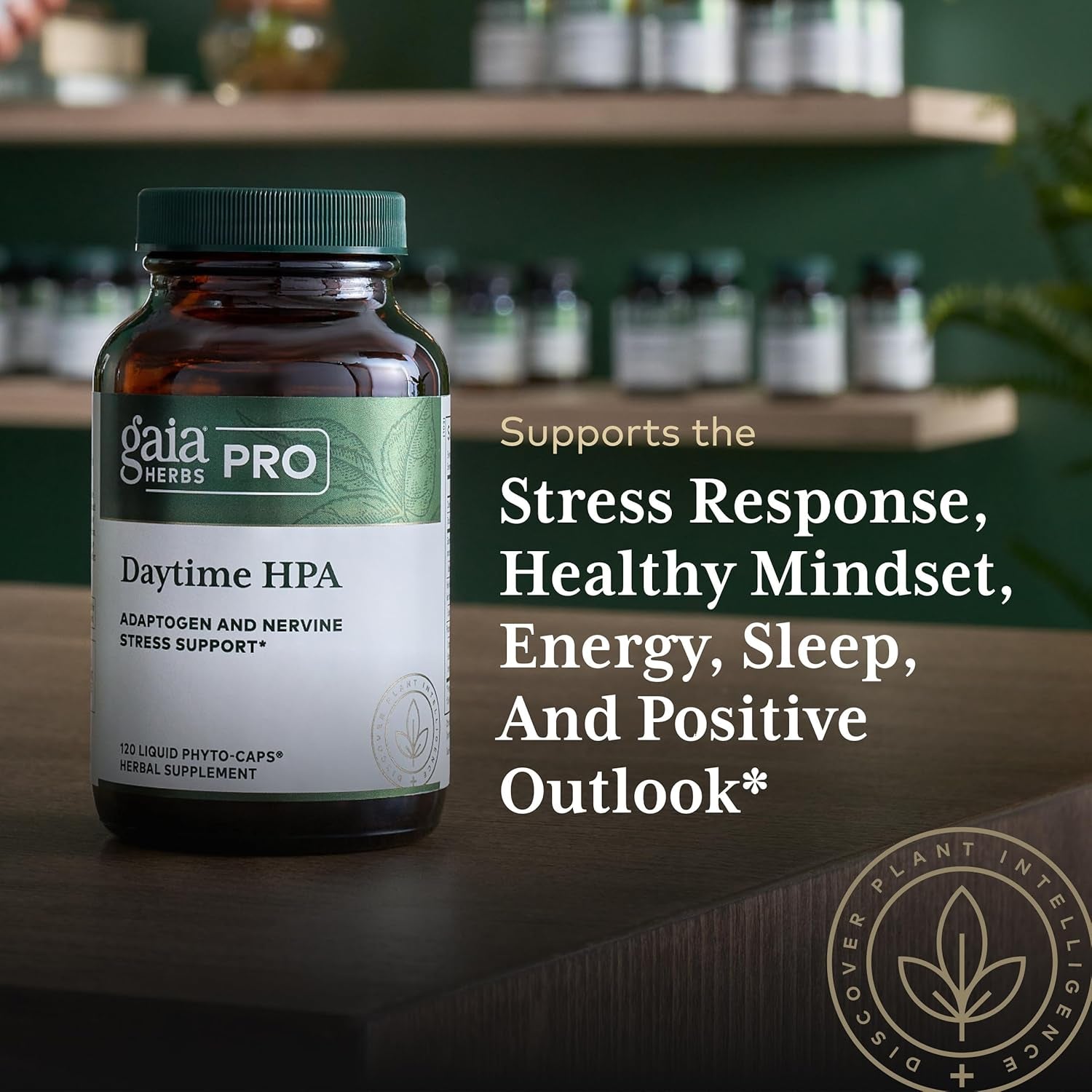 GAIA HERBS PRO Daytime HPA - Adaptogen Support Supplement - Nervous System Support Supplement with Olive Oil & Rhodiola* - Vegan, Gluten-Free, Soy-Free - 120 Liquid Phyto-Caps (60 Servings)