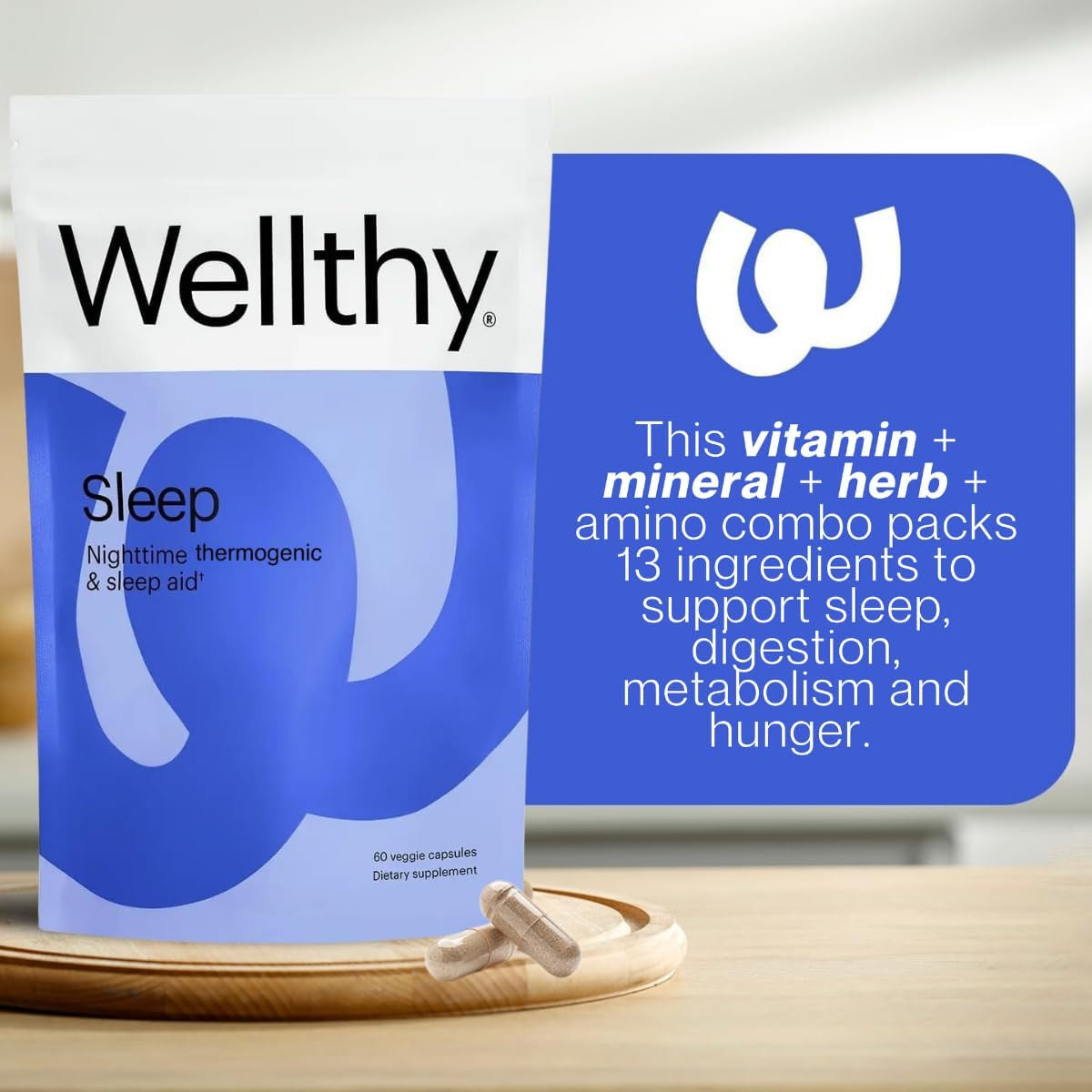 Wellthy Night Time Thermogenic - Vitamin B6, Ashwagandha & Melatonin - Nighttime Thermogenic for Women - Belly Thermogenic - Natural Weight Loss Supplements for Women, 60 Count Capsules