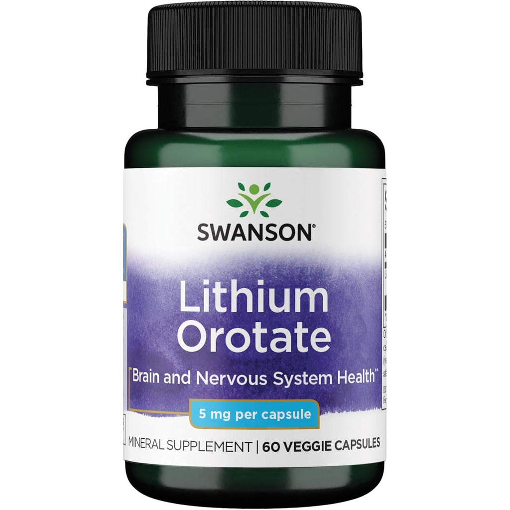 Swanson Lithium Orotate Mood and Memory Support Supplement for Stress-Prone Adults Seeking Emotional Wellness - 5 Mg Elemental Lithium (60 Veggie Capsules)