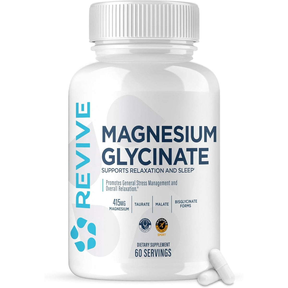 Revive MD Pure Magnesium Glycinate 200Mg – High Absorption Supplement for Relaxation, Stress Relief, Sleep & Memory Support – Promotes Strong Bones, Healthy Nerve & Muscle Function (60 Servings)