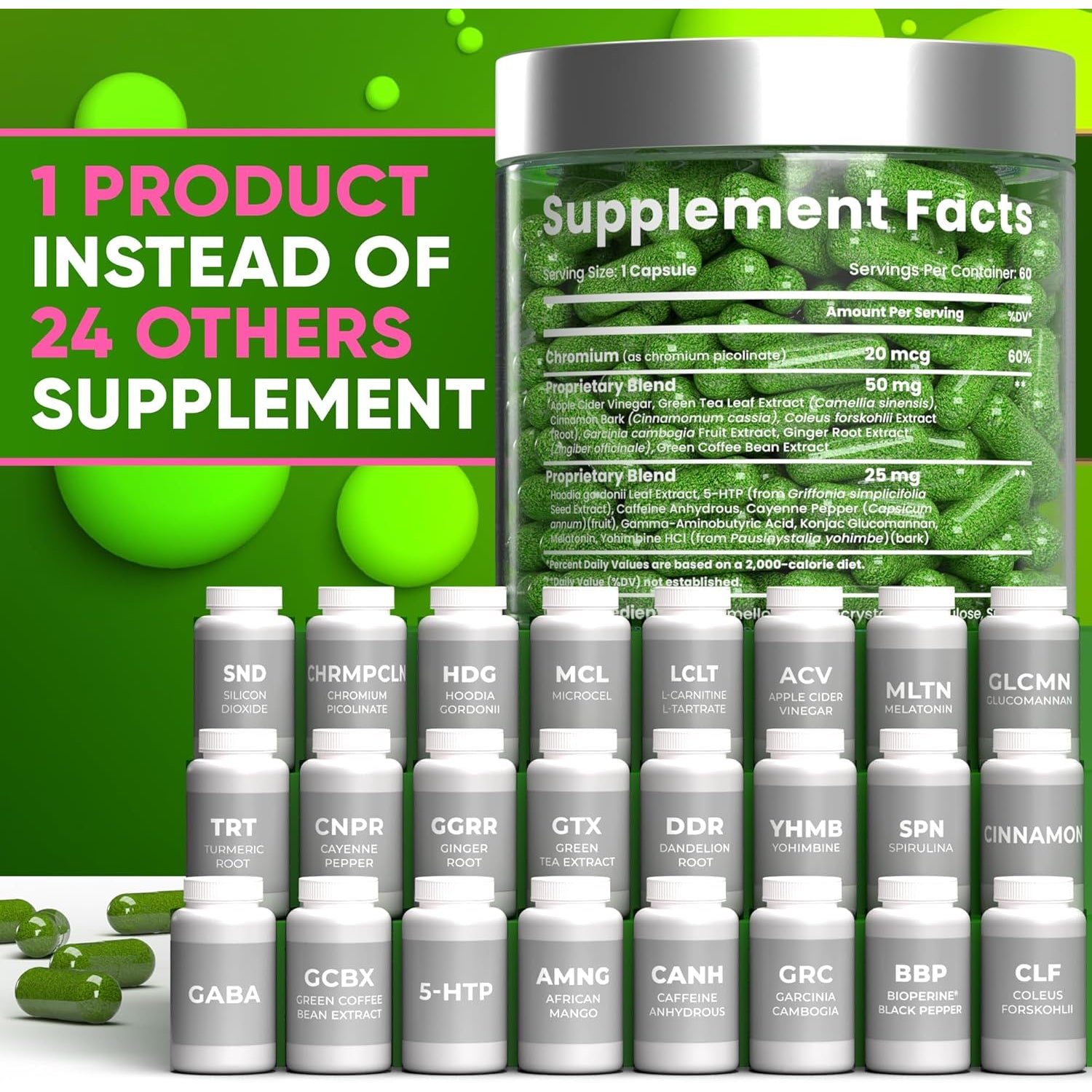 BIOTEQUELAB Weight Loss Diet Capsules, Natural Appetite Suppressant, Day & Night Fat Burner for Women & Men with Apple Cider, Green Coffee Bean Extract, Metabolism Booster Supplement - 60 Pills