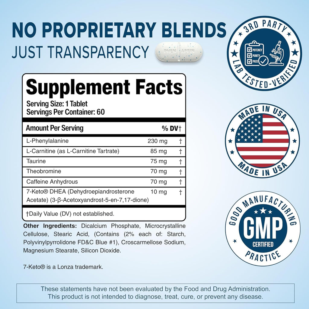 Phenaprin Advanced Diet Pills for Weight Loss & Energy - Multi-Pathway Appetite Suppressant & Thermogenic Fat Burner for Men & Women - Metabolism Booster, Food Noise & Cravings Support - 60 Tablets