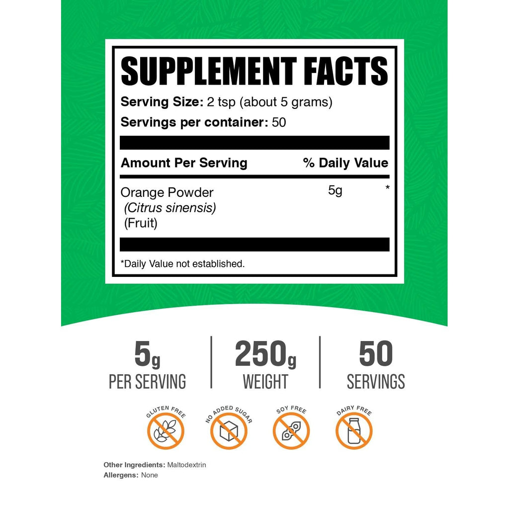 Bulksupplements.Com Orange Powder - Orange Fruit Powder, Nutrient-Rich Flavoring - Gluten Free, 5G per Serving, 250G (8.8 Oz) (Pack of 1)