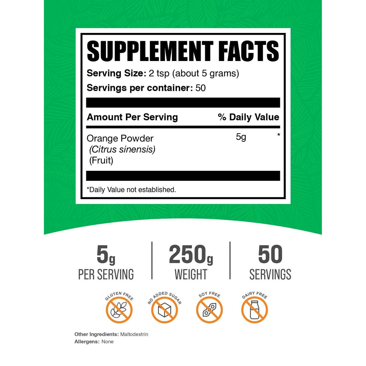 Bulksupplements.Com Orange Powder - Orange Fruit Powder, Nutrient-Rich Flavoring - Gluten Free, 5G per Serving, 250G (8.8 Oz) (Pack of 1)