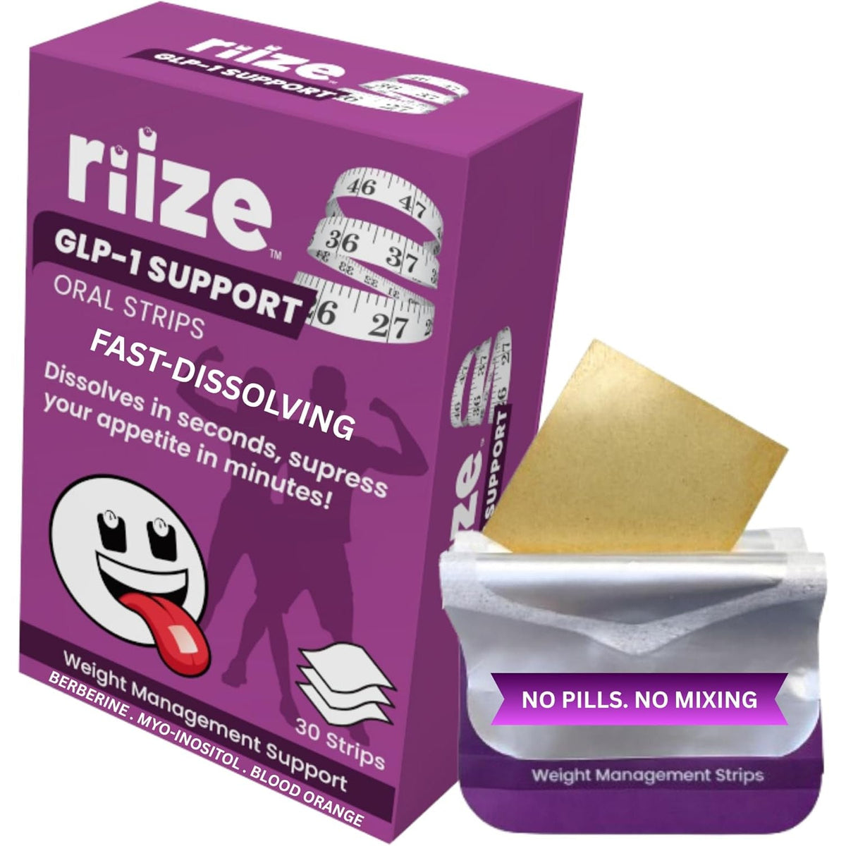 Riize GLP-1 Support Strips for Weight Management and Appetite Control - Fast-Dissolving Oral Strips with Berberine, Myo-Inositol & Blood Orange Extract - 1 Month Supply - 30 Count