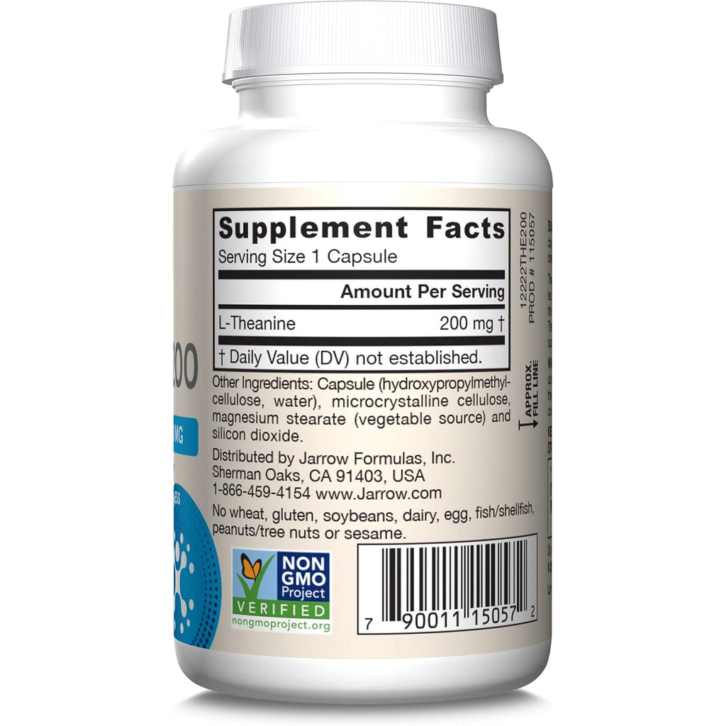 Jarrow Formulas Extra Strength L Theanine 200Mg Dietary Supplement That Promotes Relaxation, Supplement for Relaxation Support, 60 Veggie Capsules, 60 Day Supply