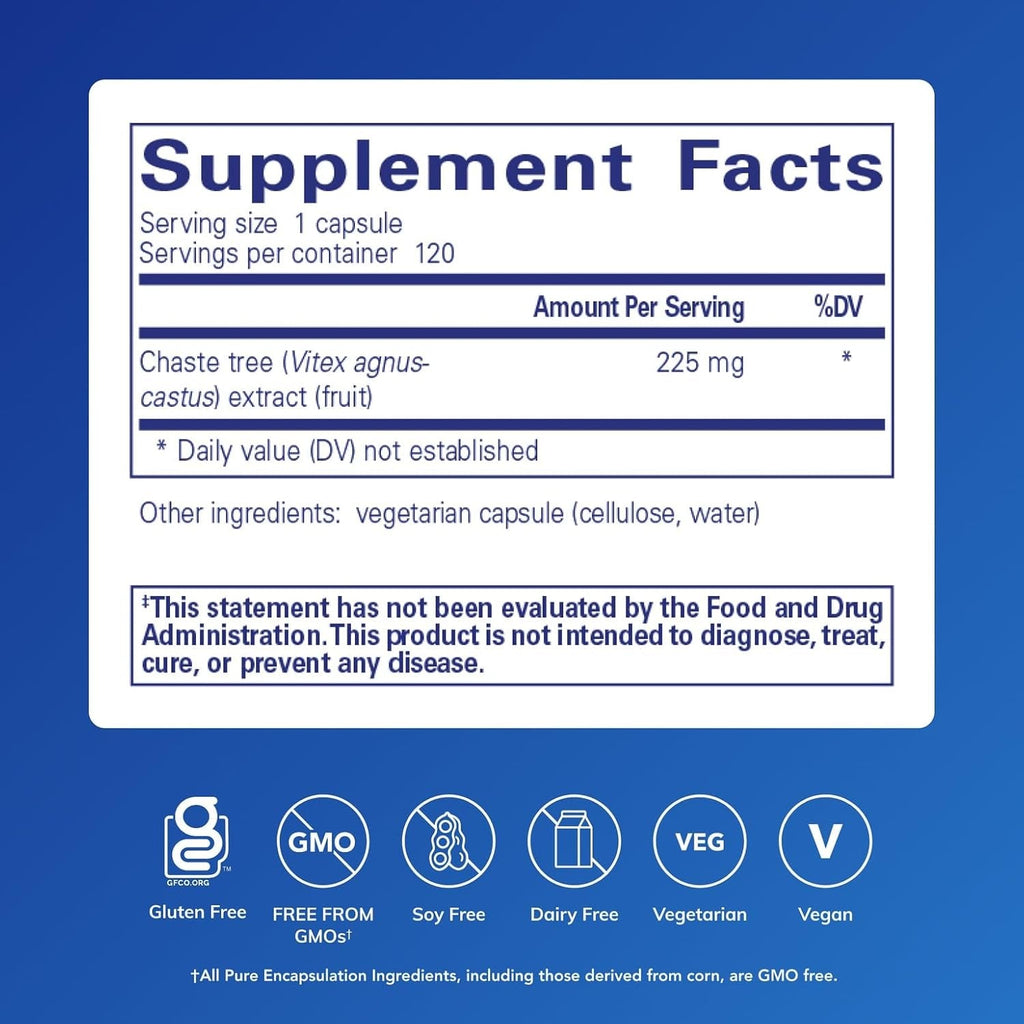 Pure Encapsulations Chaste Tree (Vitex) - Supports Menstrual Cycle Regularity - for Breast Comfort* - Women'S Supplement - Hormonal Balance Support - Non-Gmo & Vegan - 120 Capsules