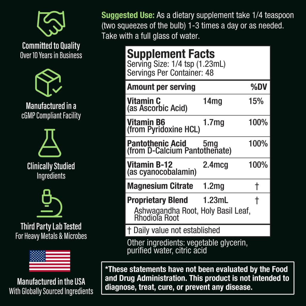Rejuvica Health Active Adrenal - Advanced Adrenal Support Tincture - Liquid Delivery for Better Absorption - Ashwagandha, B-Vitamins, Magnesium and More