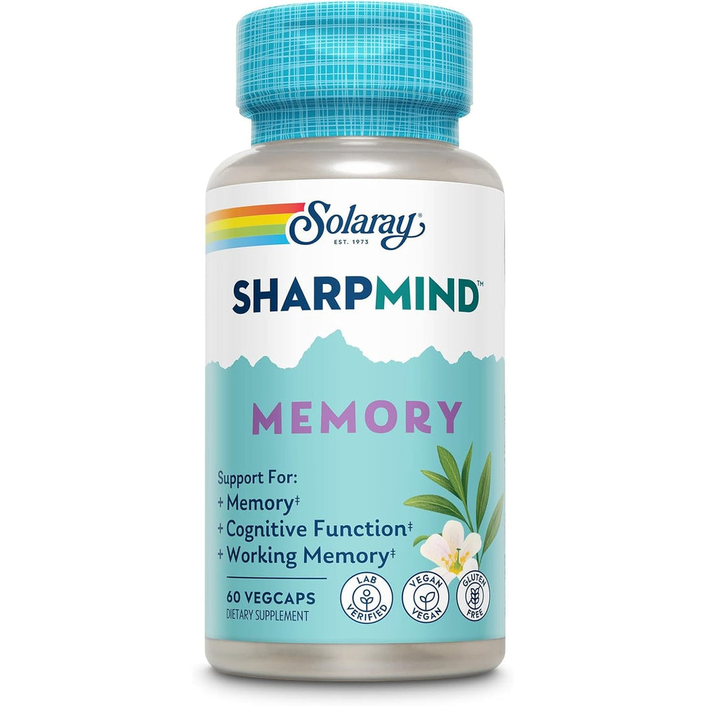 SOLARAY Sharpmind Memory Formula - Brain Supplements for Memory and Focus - Cognivia, Gotu Kola & Chaga Mushroom Supplement - Ginkgo Biloba Alternative - 60-Day Guarantee - 30 Servings, 60 Vegcaps