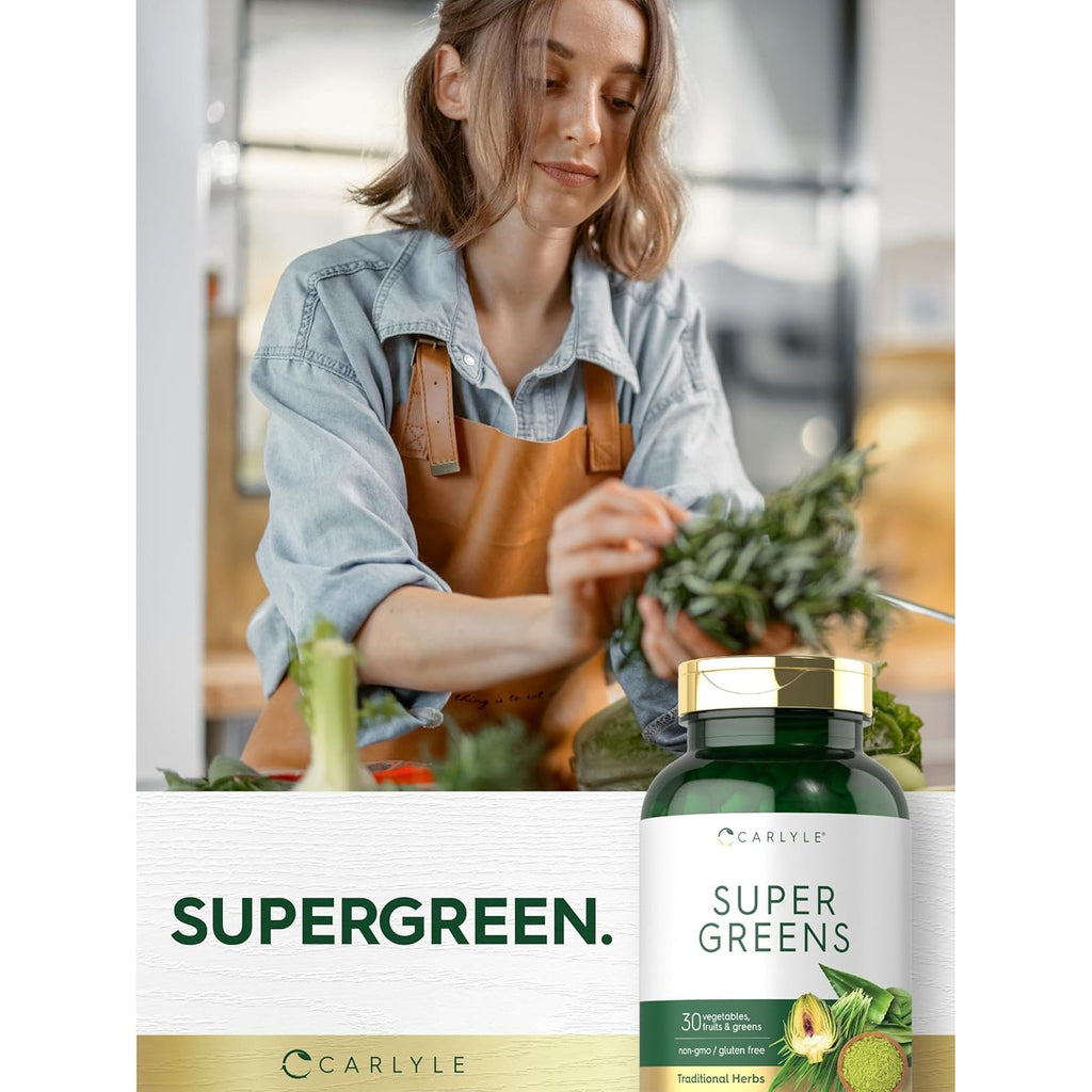 Carlyle Super Greens Capsules | 250 Count | Blend of 13 Vegetables and Greens plus 17 Fruits | Non-Gmo & Gluten Free Supplement