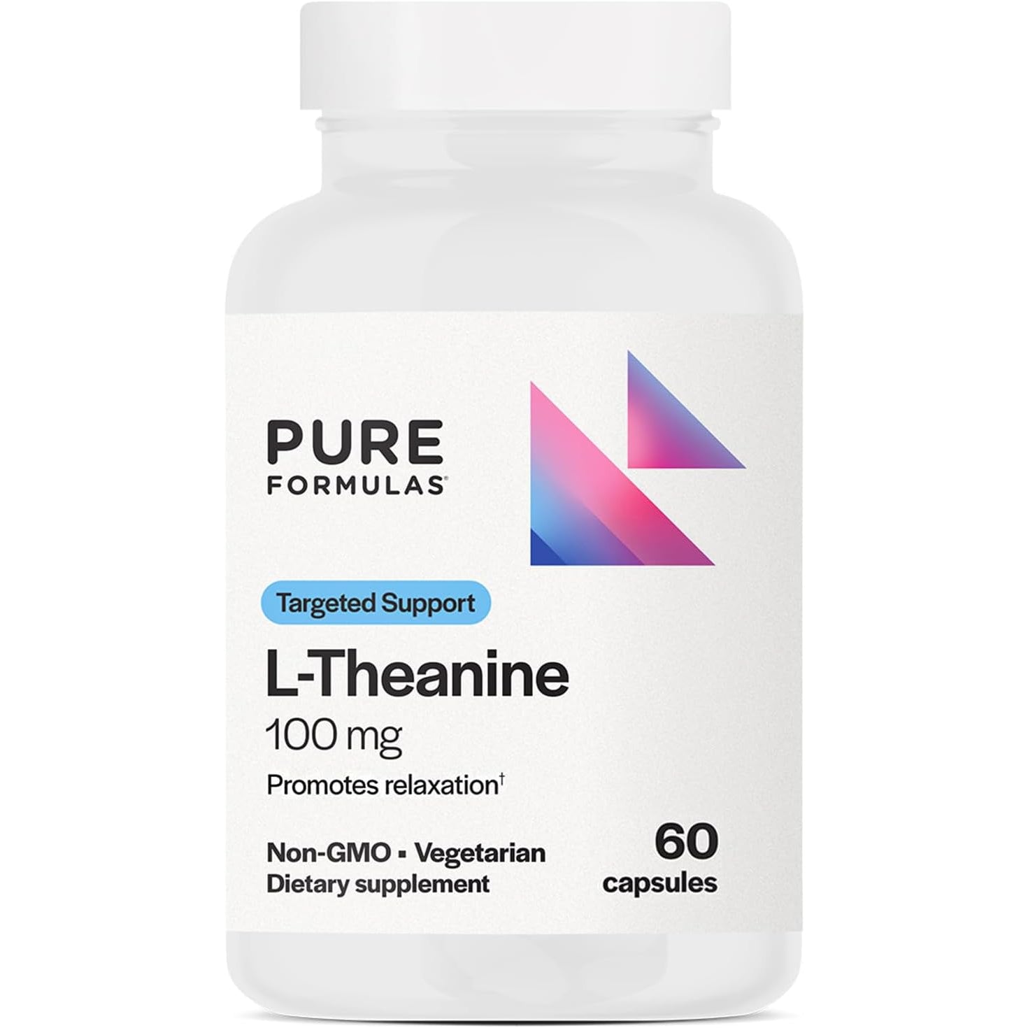 Pureformulas L Theanine Supplement 100 Mg, L-Theanine Supports Stress Levels, Relaxed State, Mood, Sleep, Dairy Free, Soy Free, Non-Gmo 60 Vegetarian Capsules