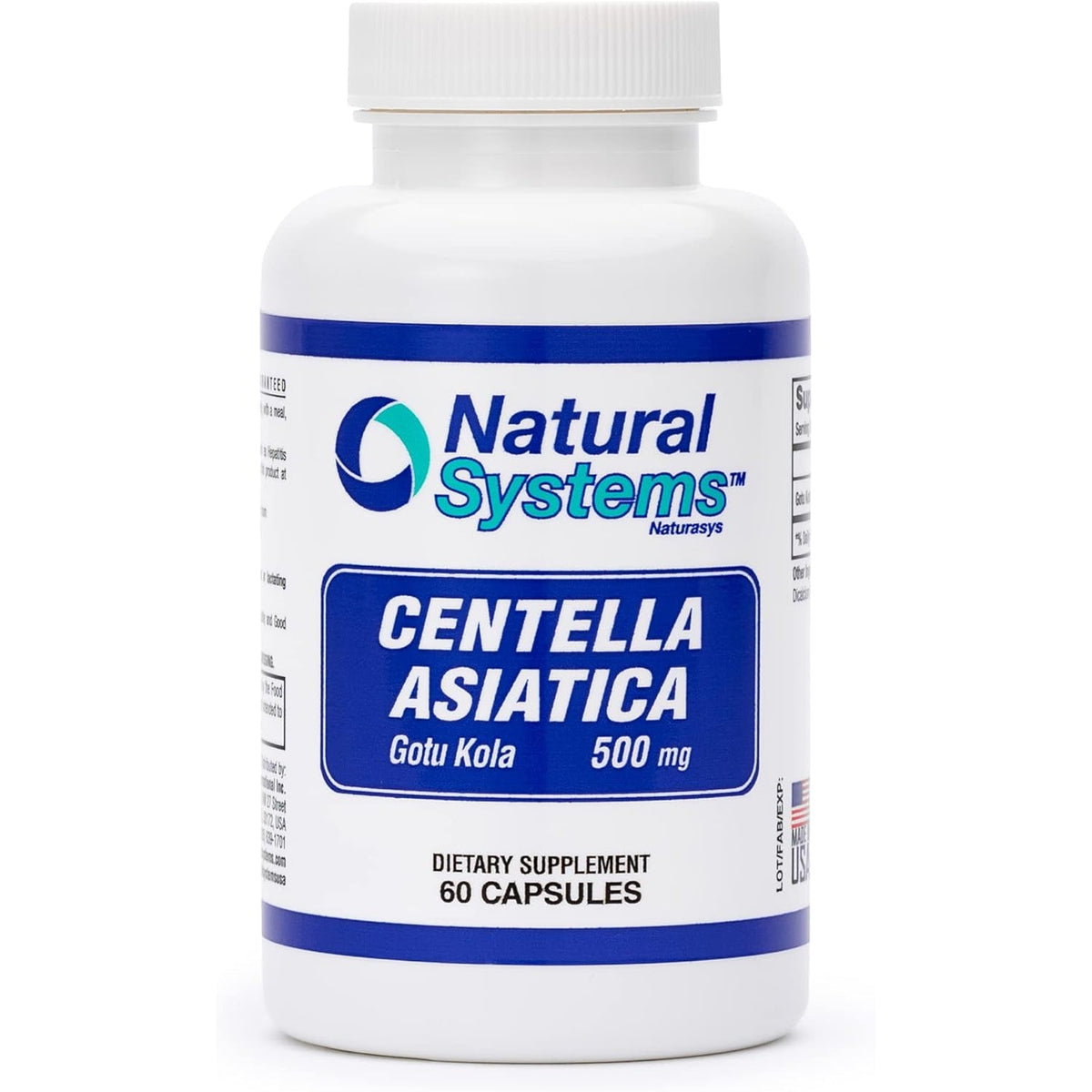 Centella Asiatica 500 Mg 60 Capsules by Natural Systems - Gotu Kola Herb Moisturizer for Your Skin - Extract Also Beneficial for Calming Mind Tiredness