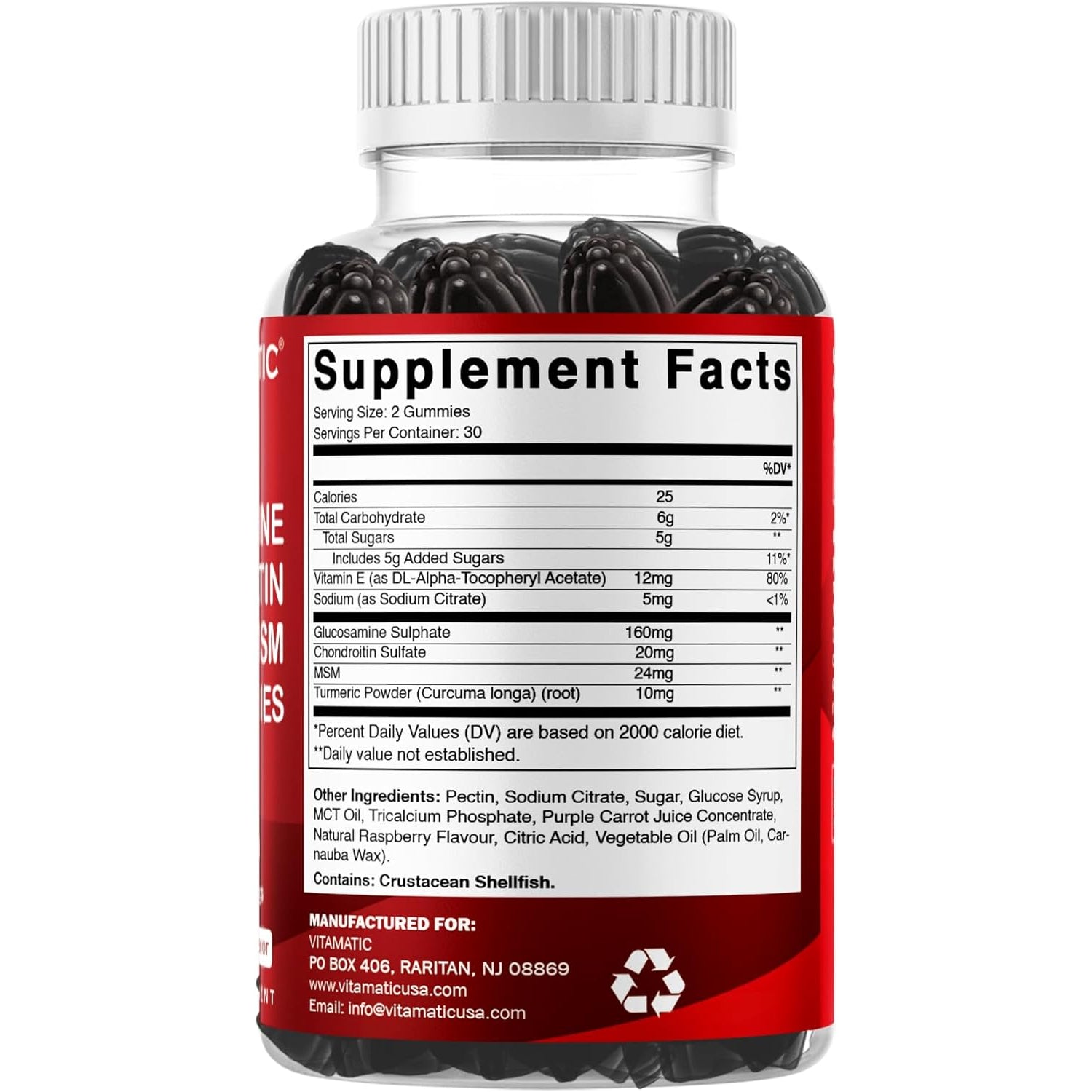 Vitamatic Glucosamine Chondroitin Gummies with MSM & Vitamin E – Joint Support Formula – 60 Pectin-Based Vegan Gummies