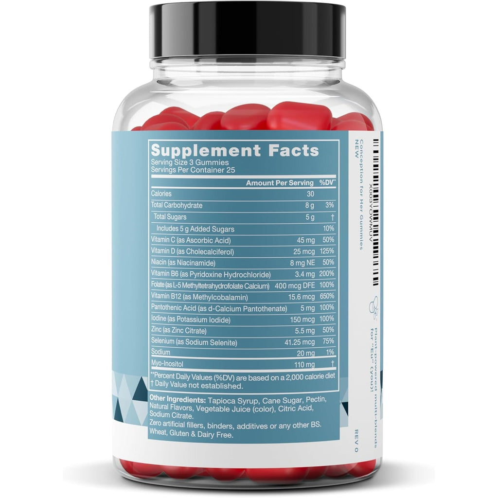 Conception for Her Fertility Gummies - Fertility Supplements for Women with Myo Inositol, Folate & More Essential Nutrients - Delicious Juicy Strawberry Hormone Balance Vitamins, 75 Ct Pectin Gummies