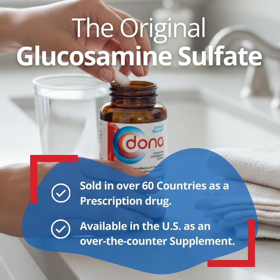 Dona Crystalline Glucosamine Sulfate, 750 Mg, Joint Supplement Pills for Knee Comfort & Joint Health Support, 750 Mg, 60 Count