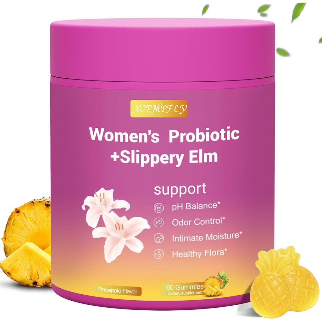 Her Juicy Feminine Probiotics Gummies for Women, with Slippery Elm, Supports Ph Balance, Gut Health & Immune System, Vegan, Gluten Free, Pineapple Flavor, 60 Count
