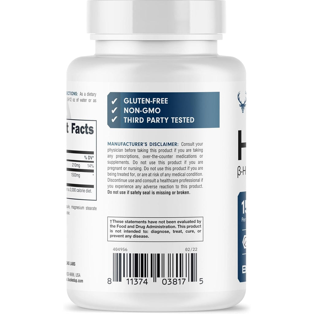 Bucked up HMB (Beta-Hydroxy Beta-Methylbutyrate) 1500Mg per Serving, Essentials (60 Servings, 180 Capsules)