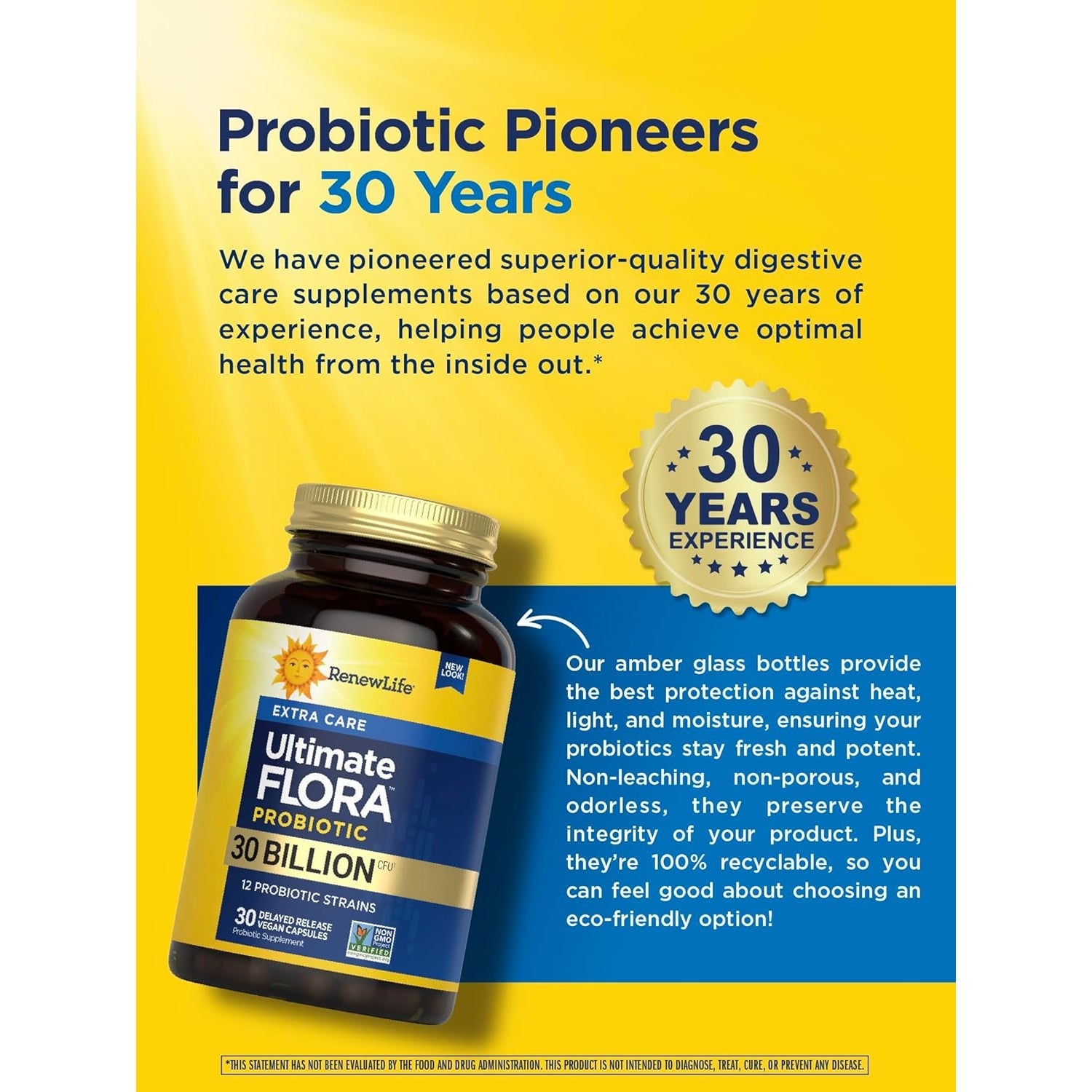 Renew Life Extra Care Digestive Probiotic Capsules, Daily Supplement Supports Immune, Digestive and Respiratory Health, L. Rhamnosus GG, Dairy, Soy and Gluten-Free, 30 Billion CFU, 30 Count