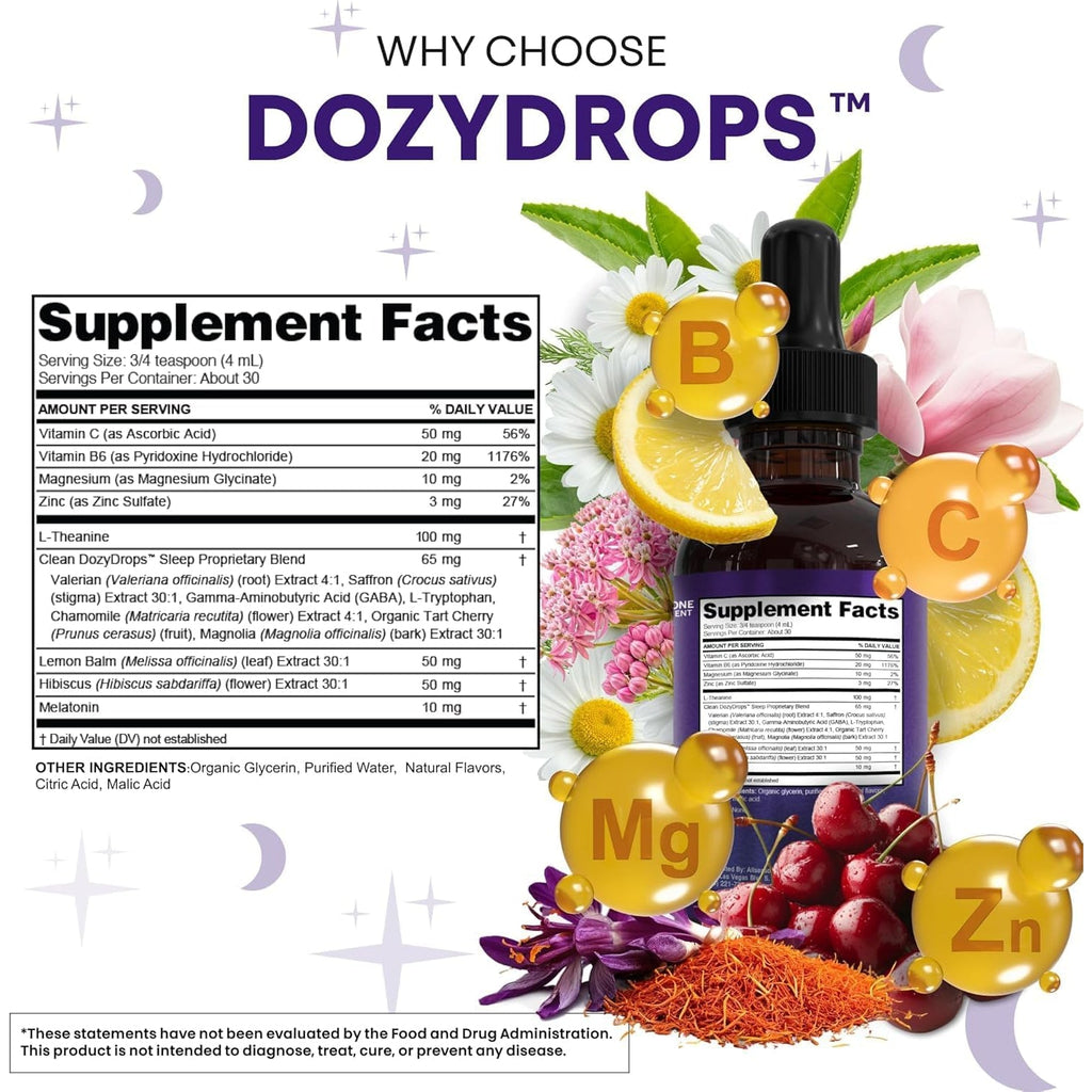 Clean Nutra Melatonin 10Mg Drops Magnesium Vitamin B6 L-Theanine Valerian Hibiscus Lemon Balm Supplement Liquid Sugar-Free Vegan Non-Gmo Natural Sleep Support Aid Lemon Tea Flavor 120Ml Formula