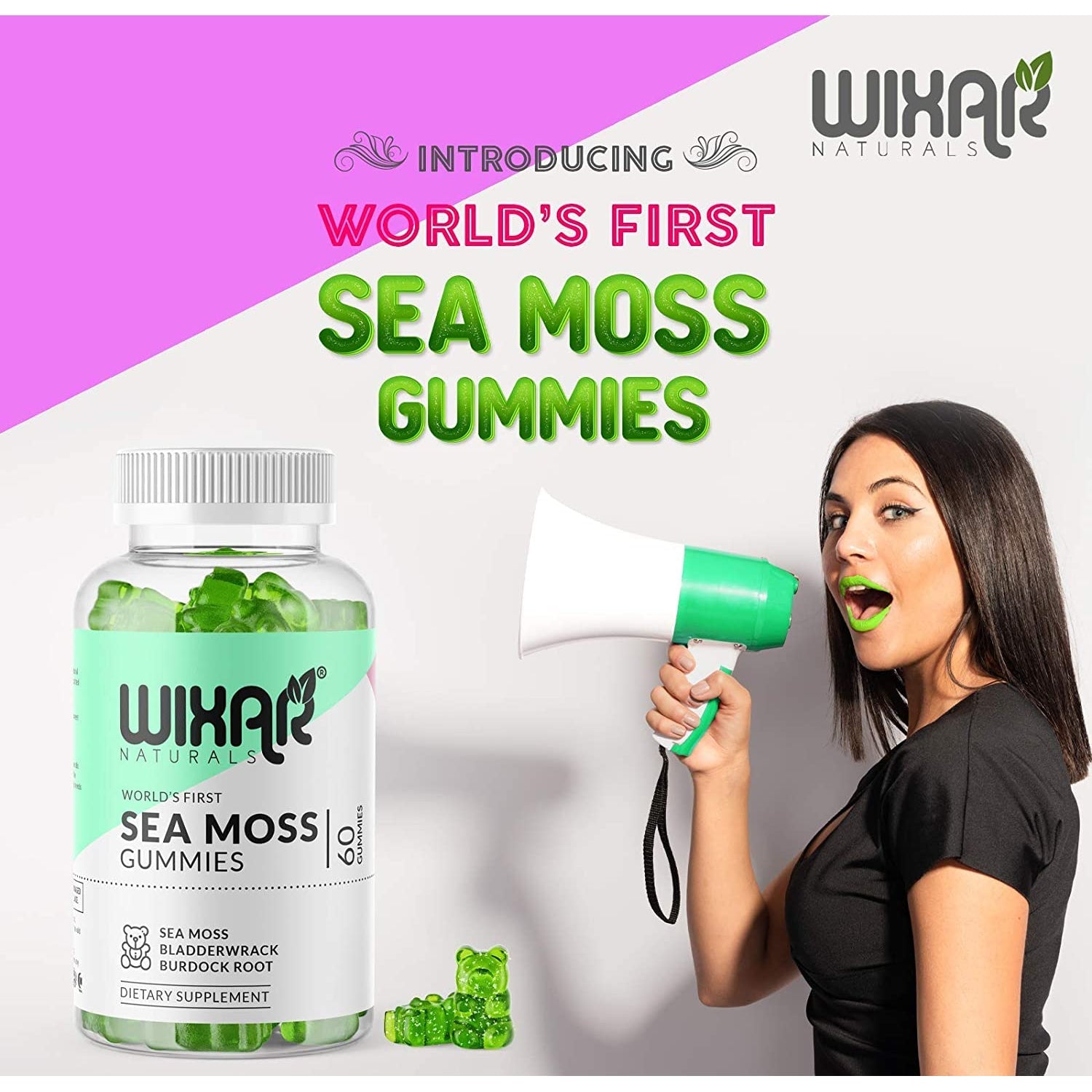 WIXAR NATURALS Sea Moss Gummies - Natural Irish Sea Moss and Bladderwrack with Burdock Gummy - 60 Gummies - Vegan - Healthy Immune, Gut & Overall Wellness Support - Herbal Alkaline Supplements