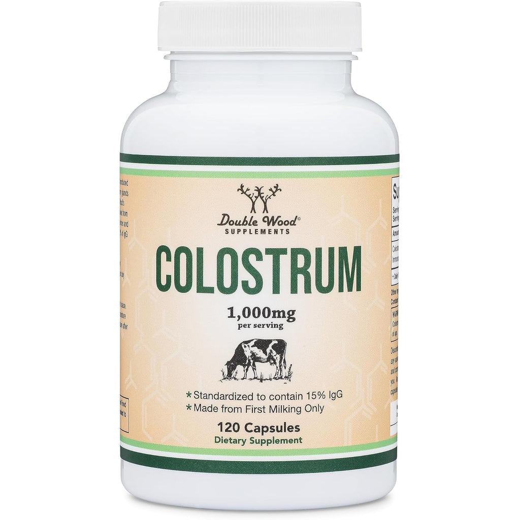 Colostrum Supplement 120 Capsules, 1,000Mg per Serving (Bovine Colostrum Powder from First Milking Only, Std. to Contain 15% Igg Immunoglobulins) No Fillers, Third Party Tested by Double Wood