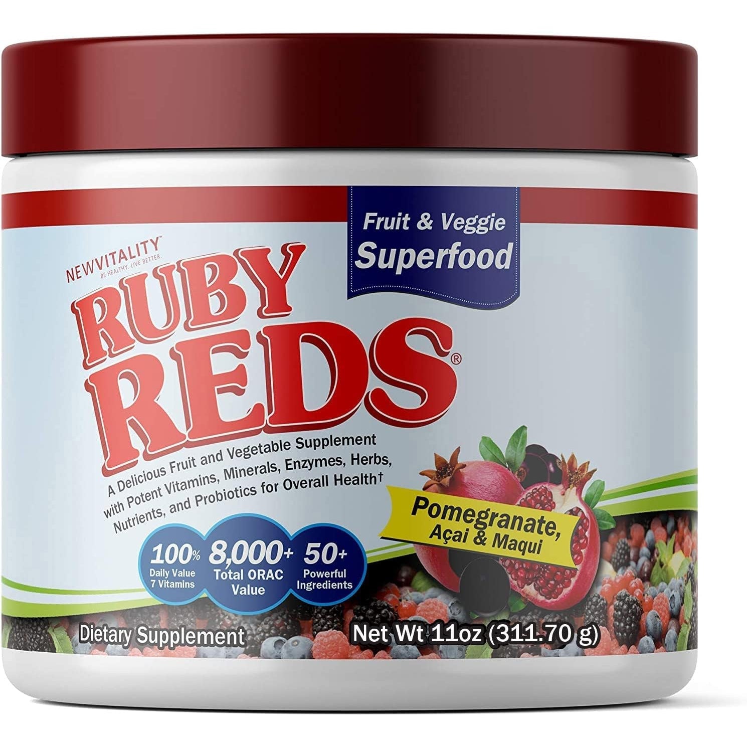 New Vitality Ruby Reds | Delicious Reds Powder Fruit & Vegetable Supplement with Potent Vitamins, Minerals, Enzymes, Herbs, Nutrients and Probiotics for Overall Health 11 Oz. (30 Servings)