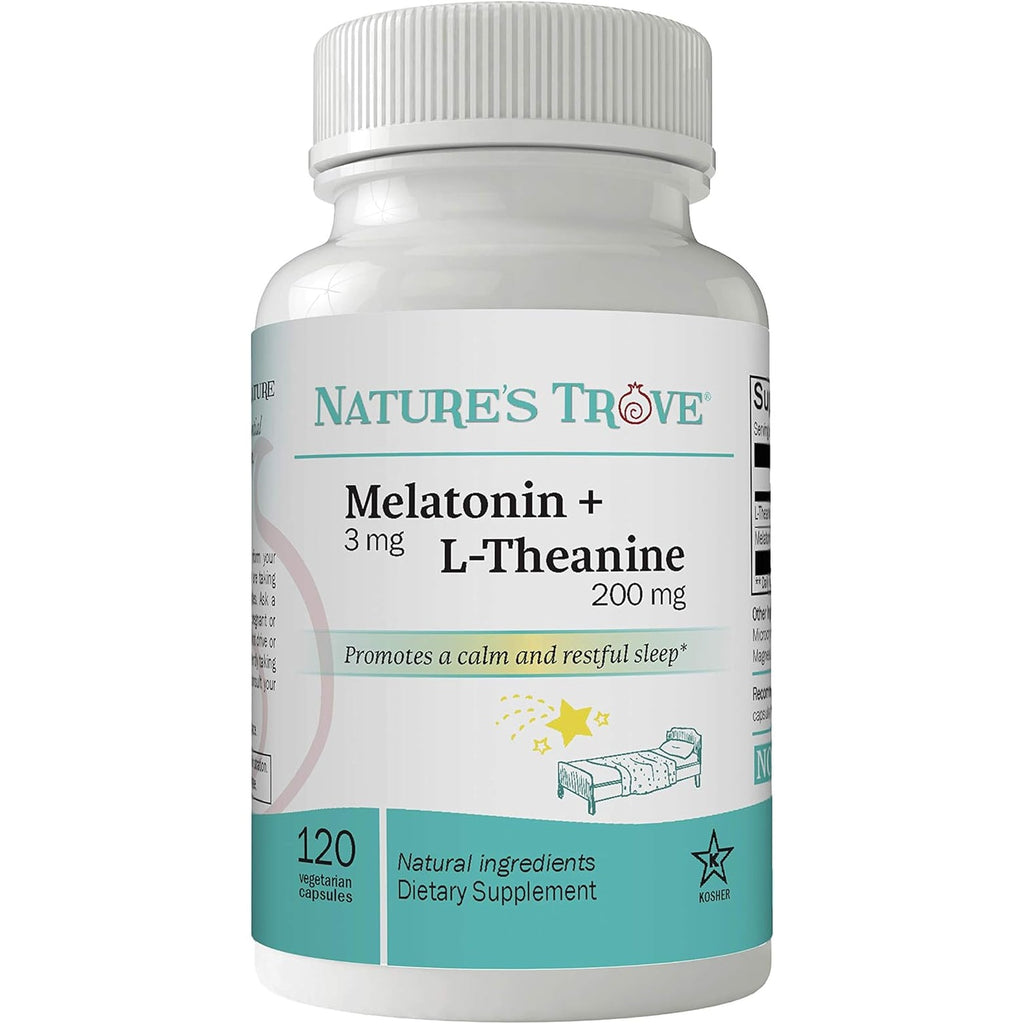 Nature'S Trove Melatonin 3Mg + L Theanine 200Mg – Calm and Relaxation – 120 Kosher Vegetarian Capsules