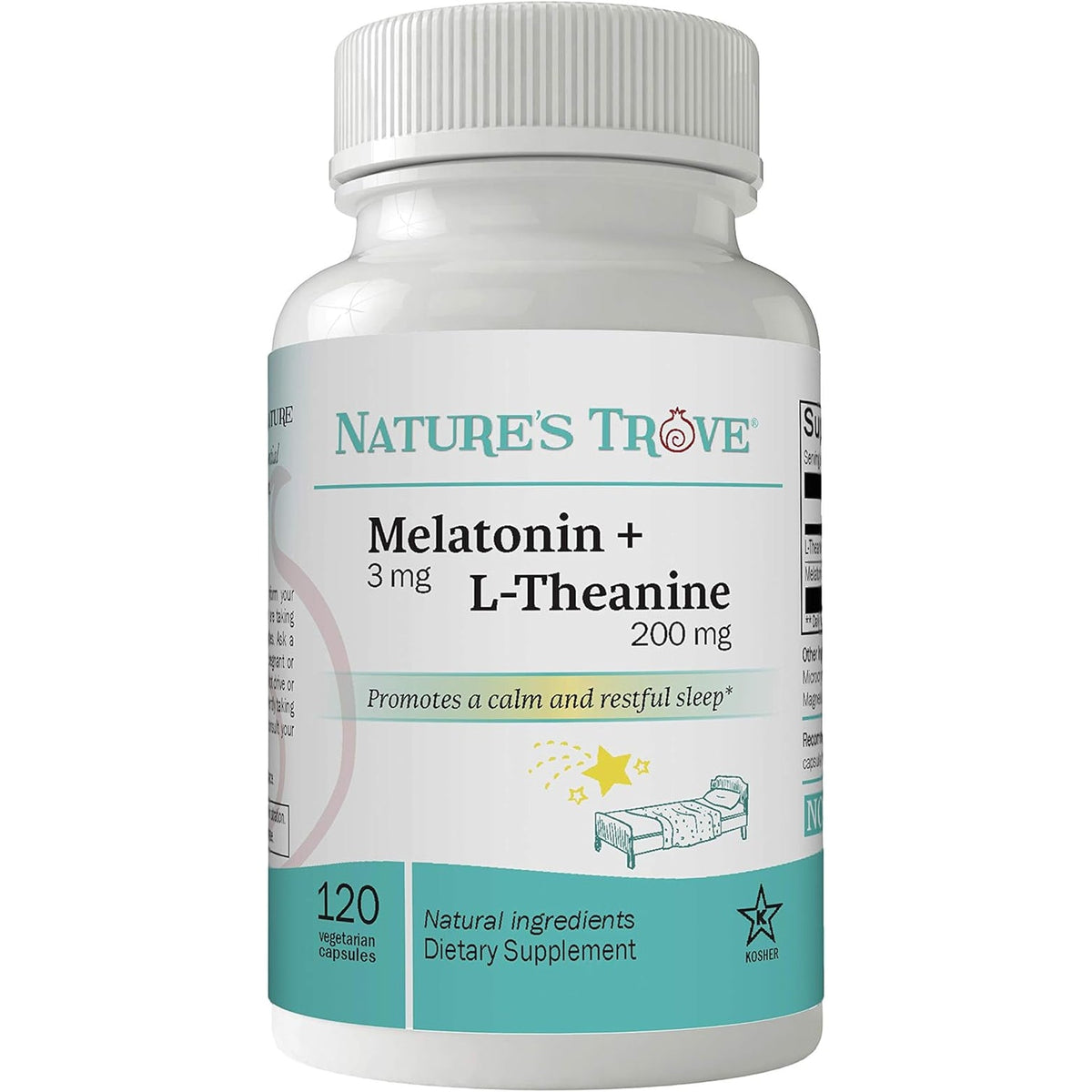 Nature'S Trove Melatonin 3Mg + L Theanine 200Mg – Calm and Relaxation – 120 Kosher Vegetarian Capsules