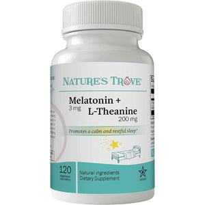 Nature'S Trove Melatonin 3Mg + L Theanine 200Mg – Calm and Relaxation – 120 Kosher Vegetarian Capsules