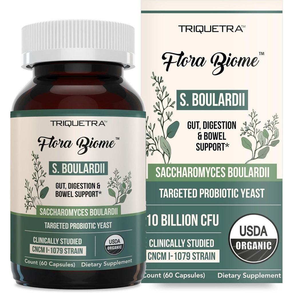 Organic Saccharomyces Boulardii - 10 Billion CFU - Clinically Validated CNCM I-1079 Probiotic Strain - Gut, Digestion & Healthy Bowel Support - First Organic Form of S. Boulardii Probiotic - 60 Count