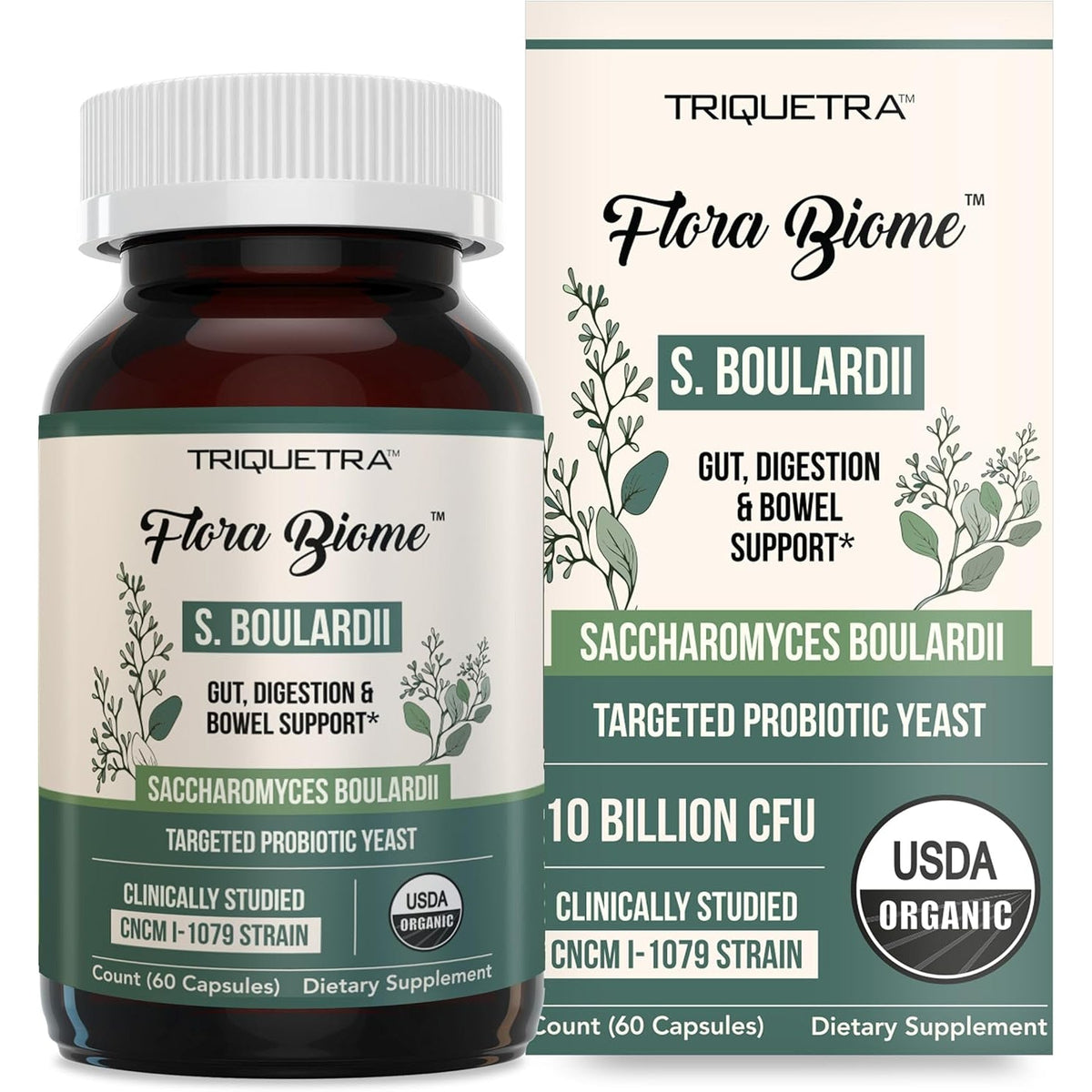 Organic Saccharomyces Boulardii - 10 Billion CFU - Clinically Validated CNCM I-1079 Probiotic Strain - Gut, Digestion & Healthy Bowel Support - First Organic Form of S. Boulardii Probiotic - 60 Count