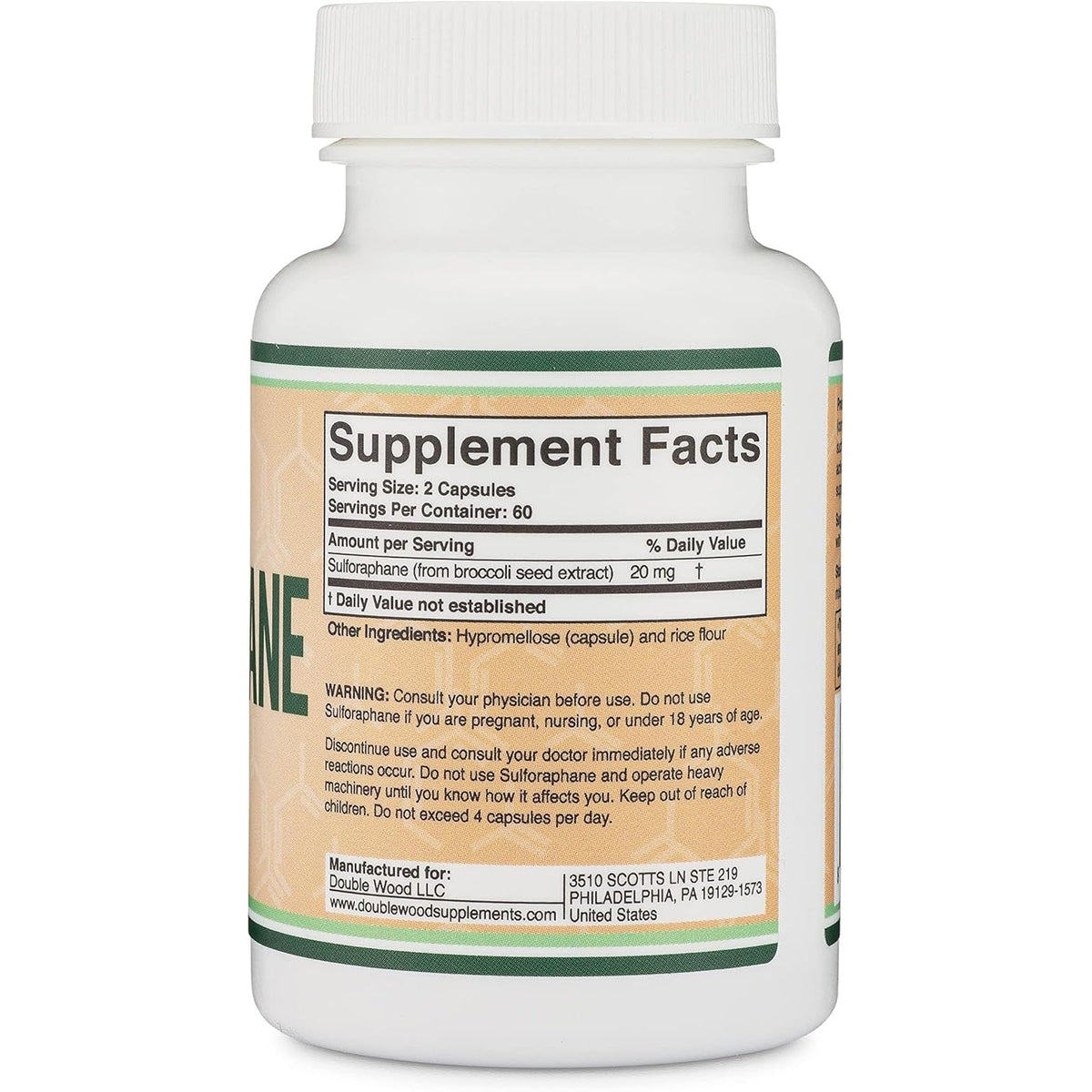 Sulforaphane Supplement - 20Mg of Sulforaphane per Serving (120 Capsules) Potent Broccoli Extract for Healthy Aging (Derived from Broccoli Sprouts, Vegan Safe) by Double Wood