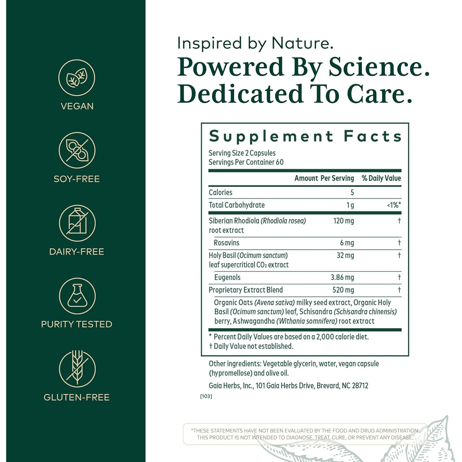 GAIA HERBS PRO Daytime HPA - Adaptogen Support Supplement - Nervous System Support Supplement with Olive Oil & Rhodiola* - Vegan, Gluten-Free, Soy-Free - 120 Liquid Phyto-Caps (60 Servings)