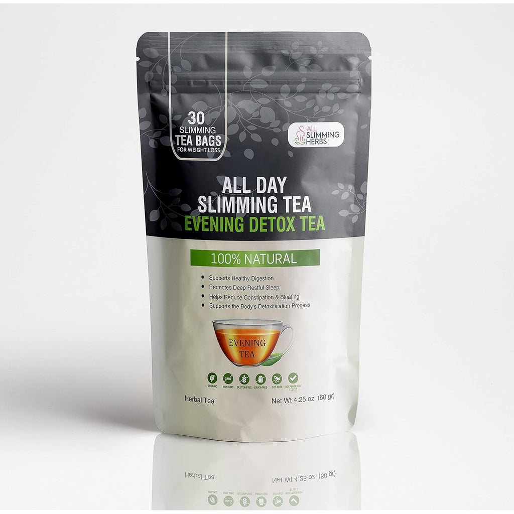 ALL SLIMMING HERBS All Day Slimming Tea for Weight Loss - All Natural 30 Days Detox Teas That Flattens Tummy - Daytime Energy Boost Tea 30 Bags + Evening Detox Tea 30 Bags
