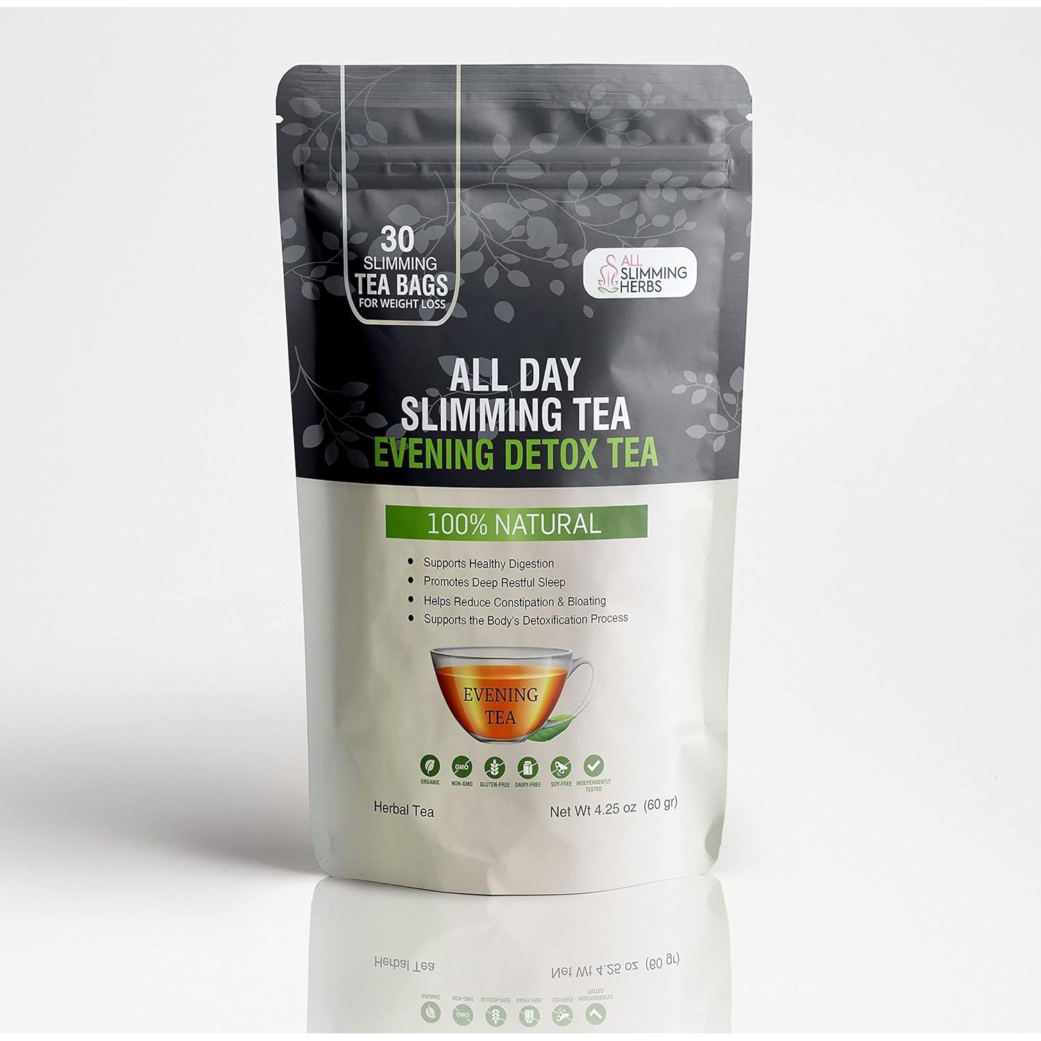 ALL SLIMMING HERBS All Day Slimming Tea for Weight Loss - All Natural 30 Days Detox Teas That Flattens Tummy - Daytime Energy Boost Tea 30 Bags + Evening Detox Tea 30 Bags