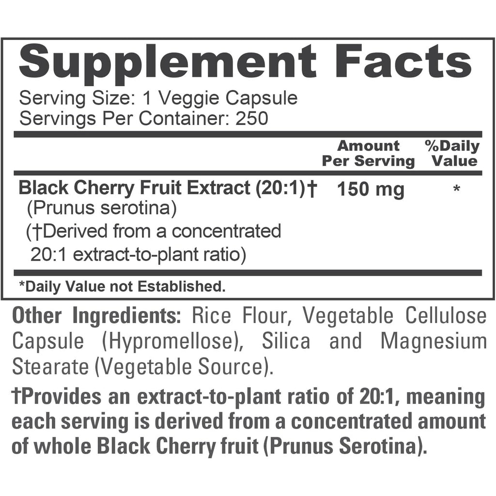 Nusapure Black Cherry Extract 150Mg 250 Veg Capsules Max Potency, Non-Gmo, Bioperine