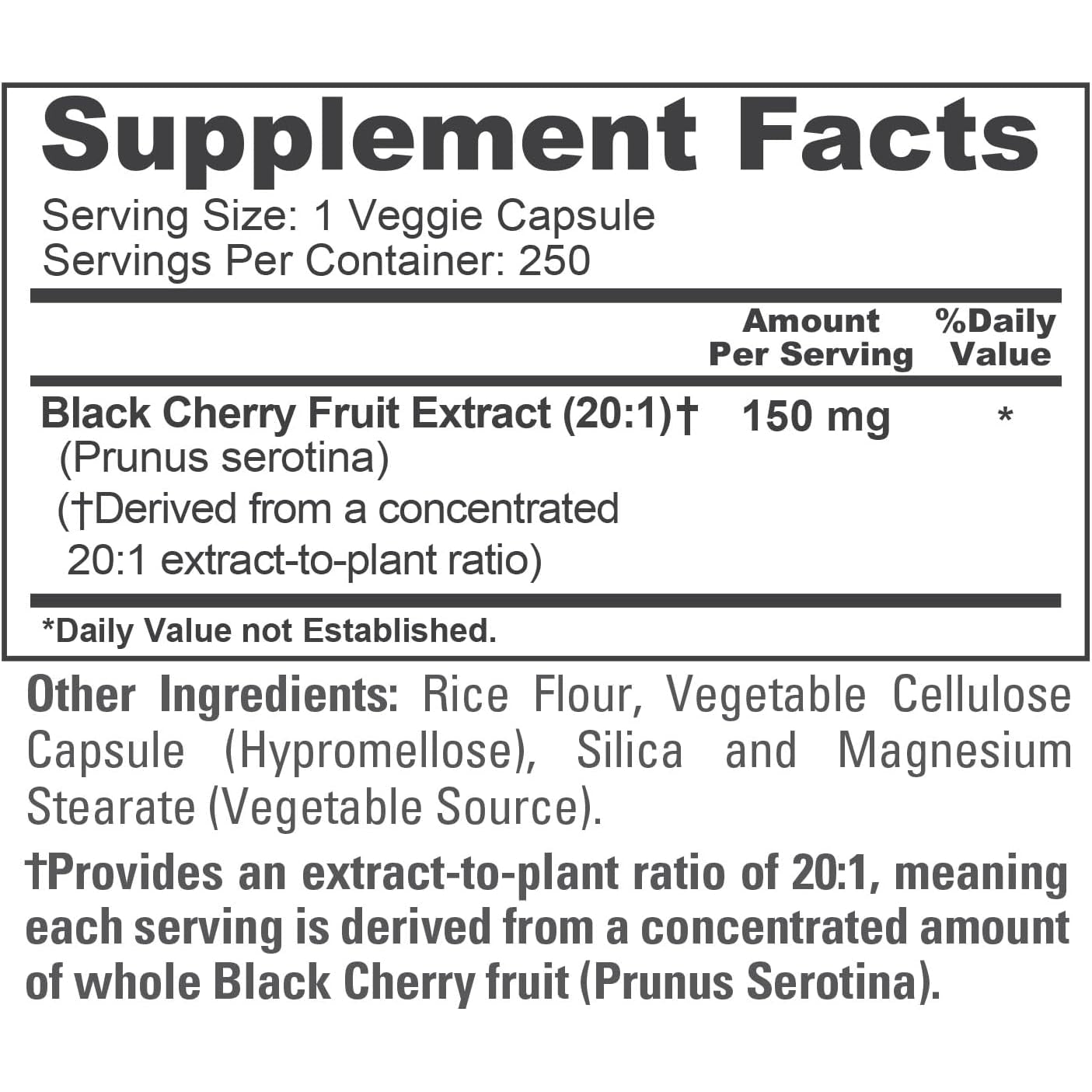 Nusapure Black Cherry Extract 150Mg 250 Veg Capsules Max Potency, Non-Gmo, Bioperine