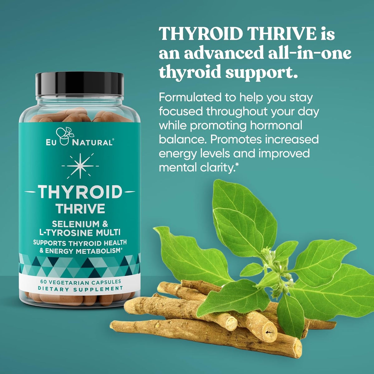 Thrive Energy Support - Naturally Fight Fatigue, Balance Hormones, Promote Focused Energy - Zinc, Selenium, Iodine - 60 Vegetarian Soft Capsules