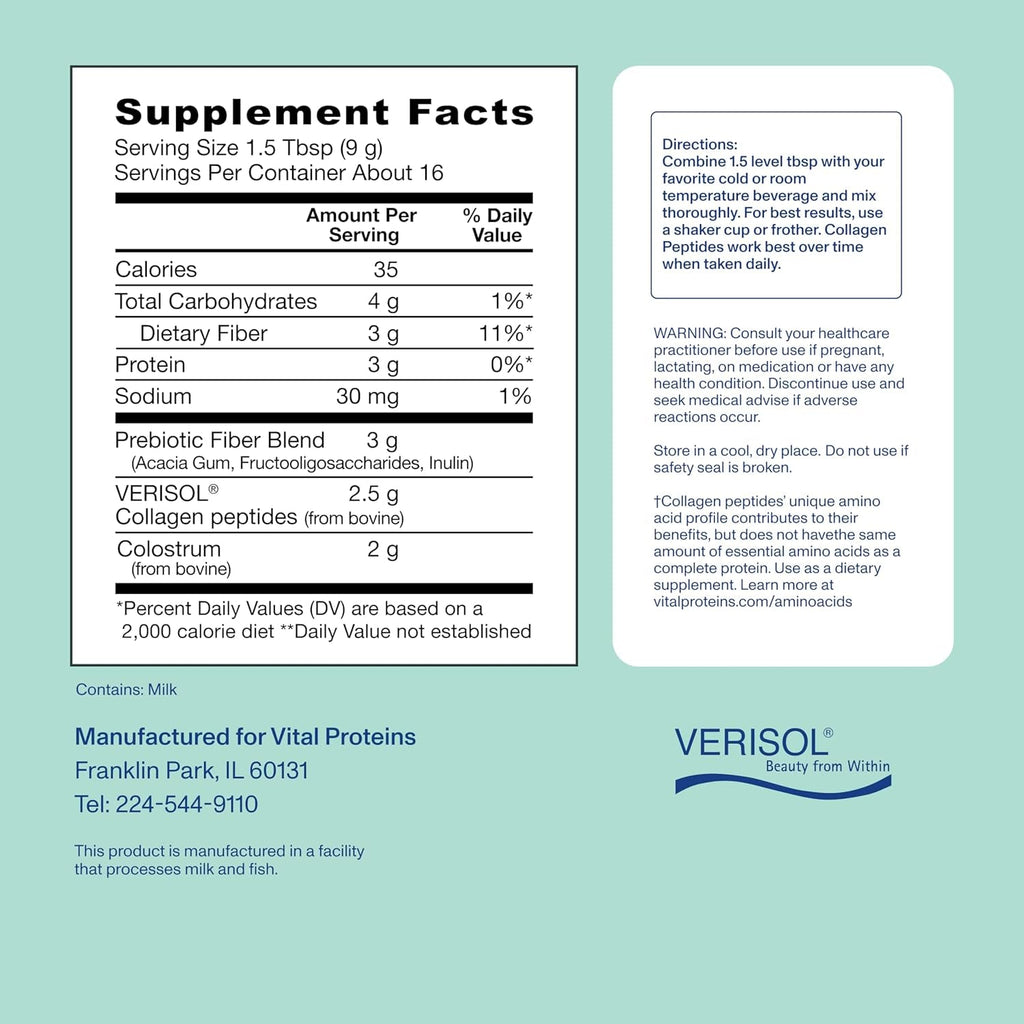 Vital Proteins® Advanced Collagen + Colostrum + Prebiotic Fiber, 2.5G VERISOL® Collagen Peptides, Supports Gut, Immune Health**, Hair, Skin & Nail Support**