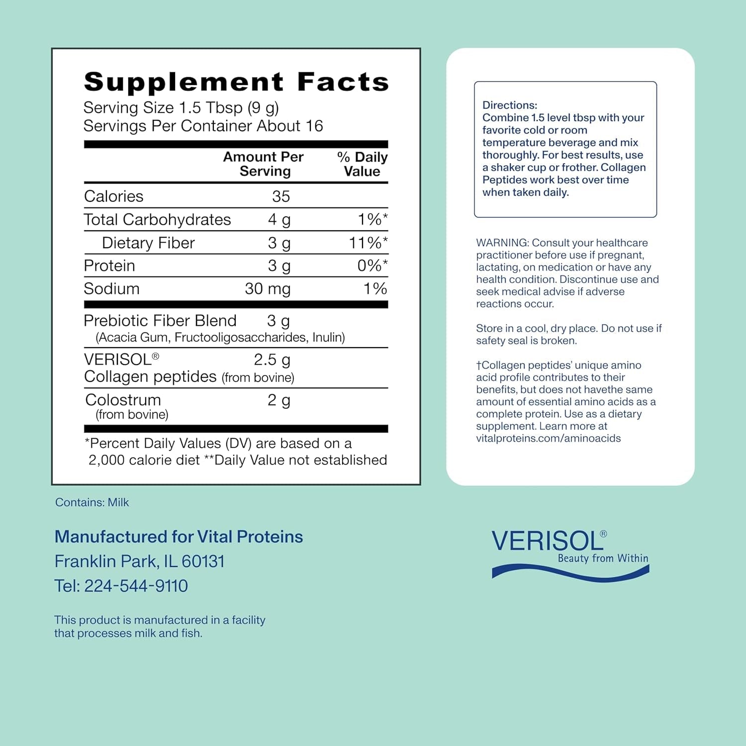 Vital Proteins® Advanced Collagen + Colostrum + Prebiotic Fiber, 2.5G VERISOL® Collagen Peptides, Supports Gut, Immune Health**, Hair, Skin & Nail Support**