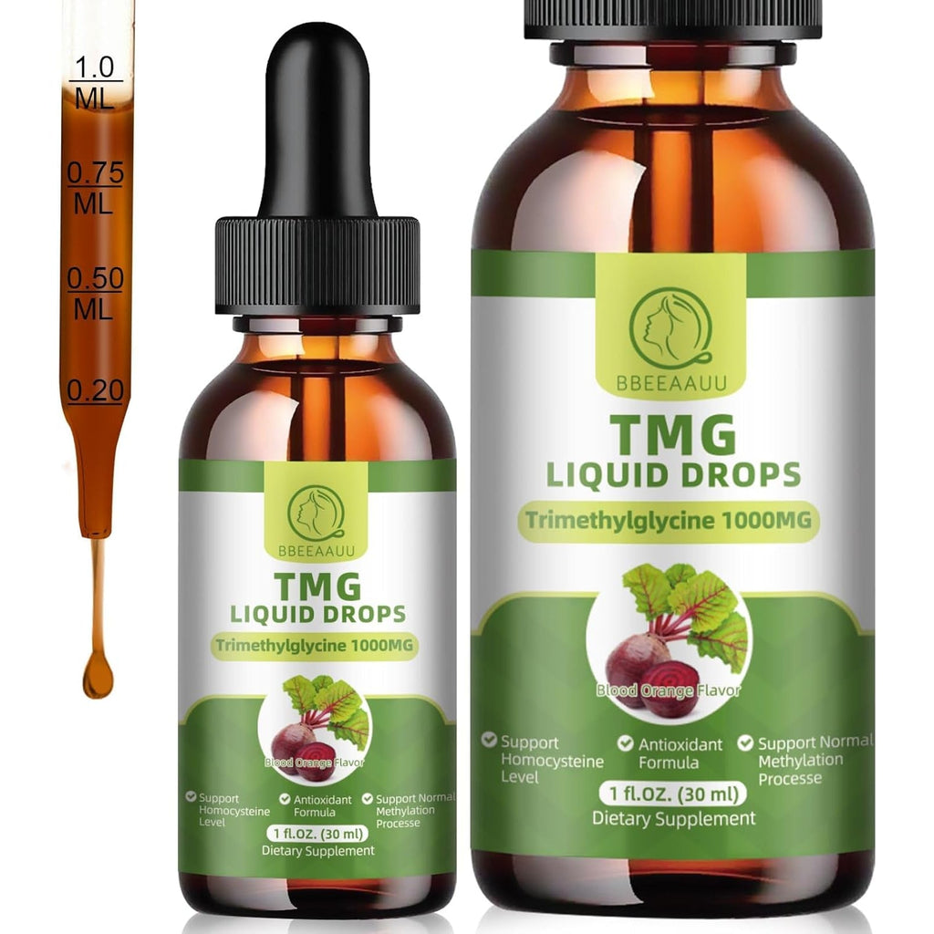 TMG Supplements 1000MG - Trimethylglycine Liquid Drops, Betaine High Absorption, Supports Methylation, Liver Wellness & Cognitive, Non-Gmo, Vegan, Blood Orange Flavor, 1 Fl.Oz (2 Pack)