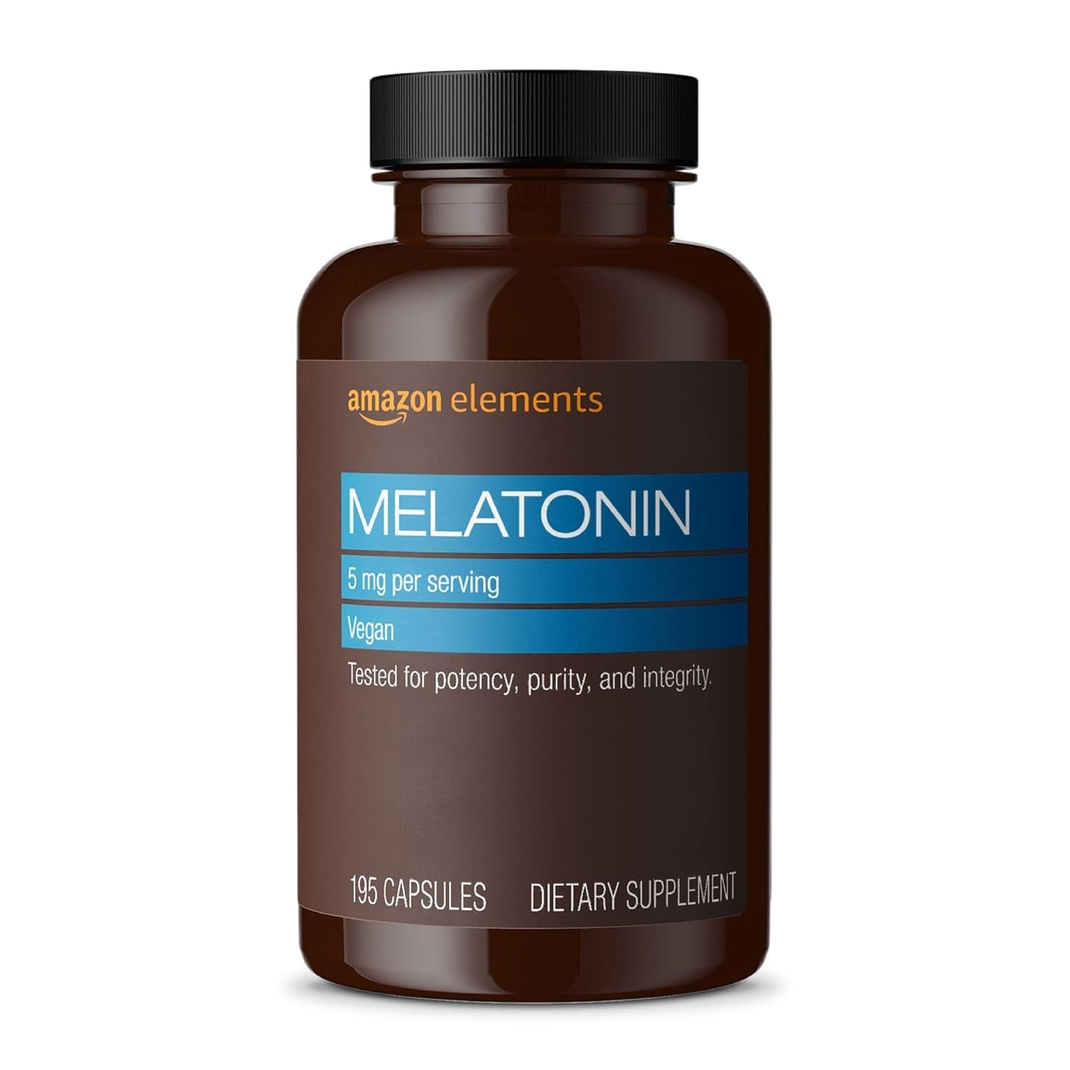 Amazon Elements - Melatonin 5Mg Capsules, Helps with Occasional Sleeplessness, Vegan, Unflavored, 195 Count (Pack of 1), 6 Month Supply (Packaging May Vary)