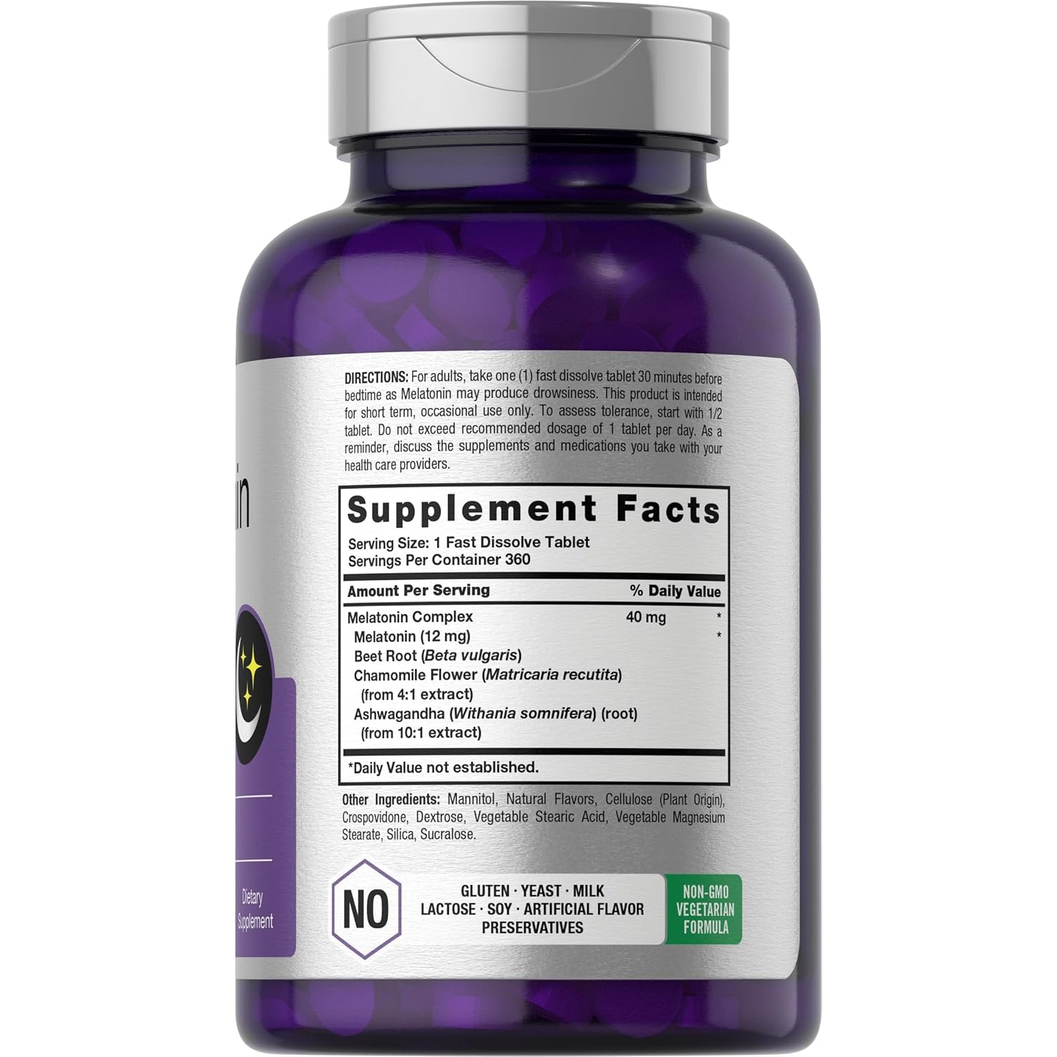 Horbäach Melatonin 40Mg Complex | 360 Fast Dissolve Tablets | Adult Extra Strength Supplement | with Chamomile and Ashwagandha | Vegetarian, Non-Gmo, Gluten Free
