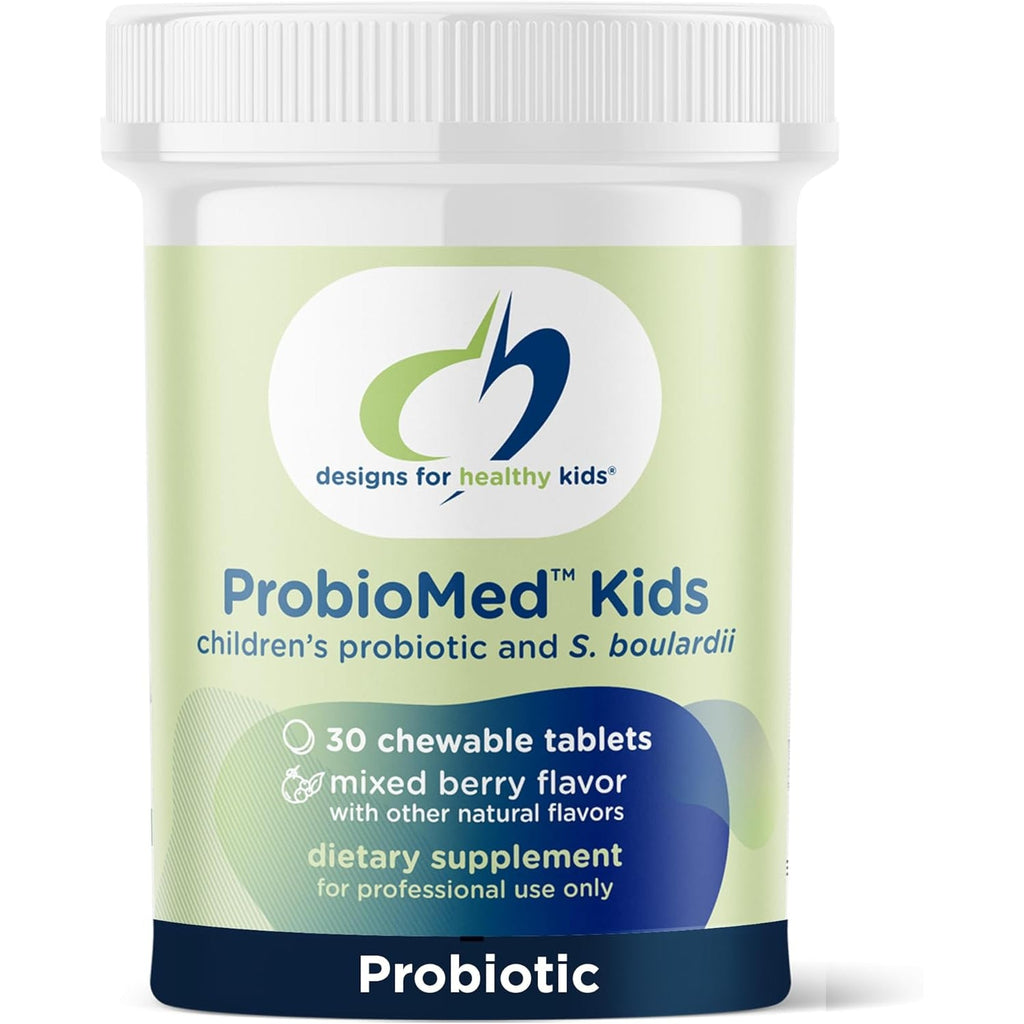 Designs for Health Probiomed Kids Chewable Probiotic - 10B CFU Gut & Immune Support for Children - Lactobacillus, Bifidobacterium + Saccharomyces Boulardii - Delicious Berry Flavor (30 Tablets)
