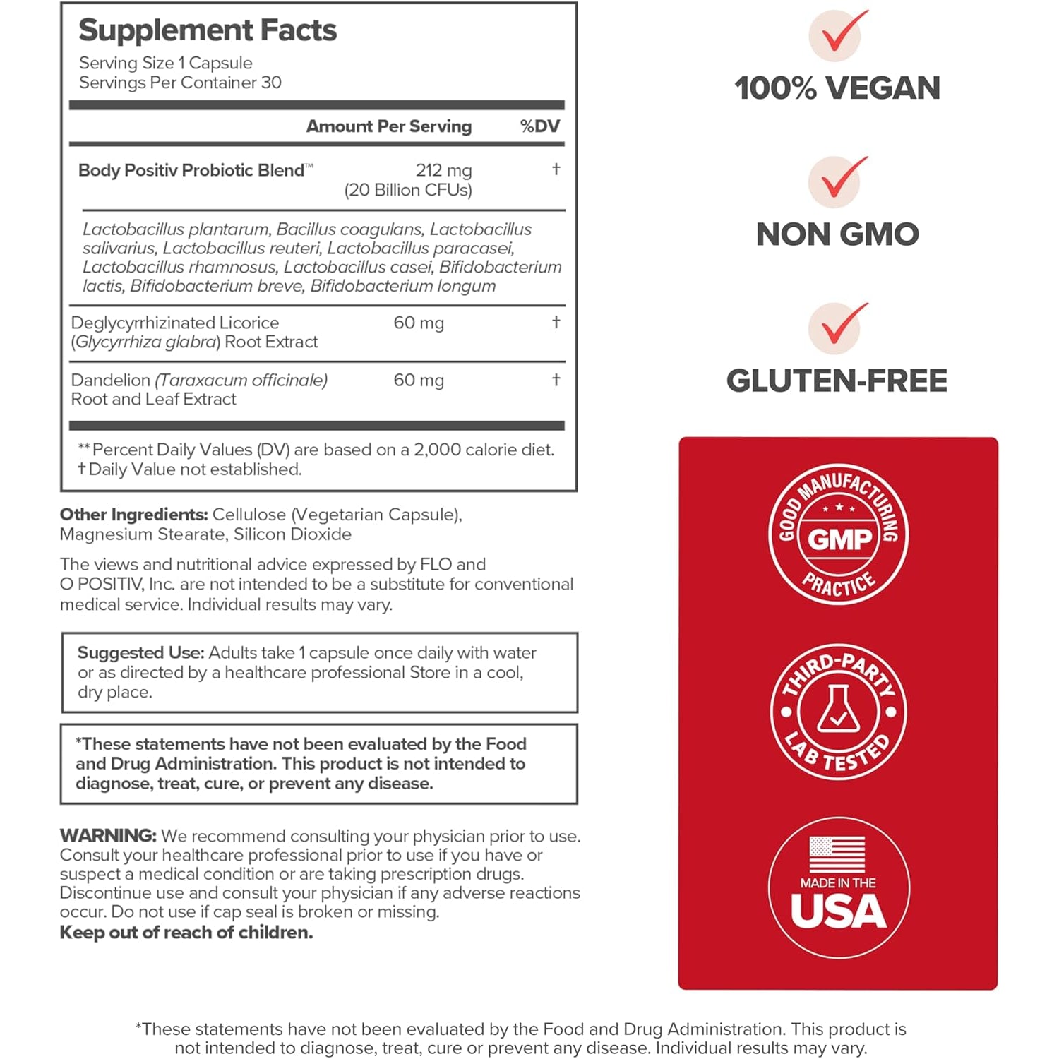 O Positiv URO Women’S Probiotic – All-In-One Probiotic for Women - Vaginal, Gut, Skin, and Oral Microbiome Health – 20B+ Cfus, Licorice Root, Dandelion – Non-Gmo, Vegan, Gluten-Free – 30 Capsules
