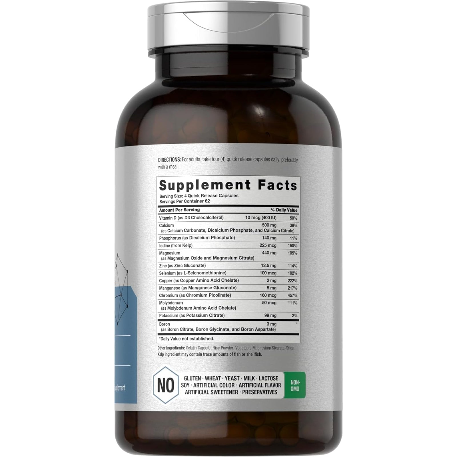 Horbäach Multi Minerals Supplement | 250 Capsules | Iron Free | Daily Mineral Complex for Men and Women | Non-Gmo & Gluten Free