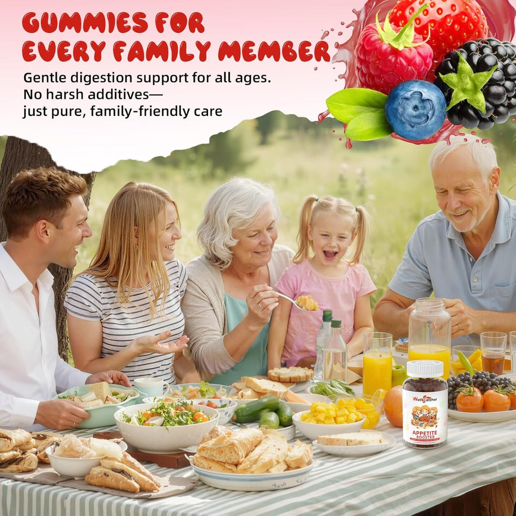 Appetite Booster Gummies for Kids Adults: Picky Eater Vitamins Support Eat More Height Growth Gut Health & Nutritional Balance with Bromelain Hawthorn Zinc, Sugar Free 60CT