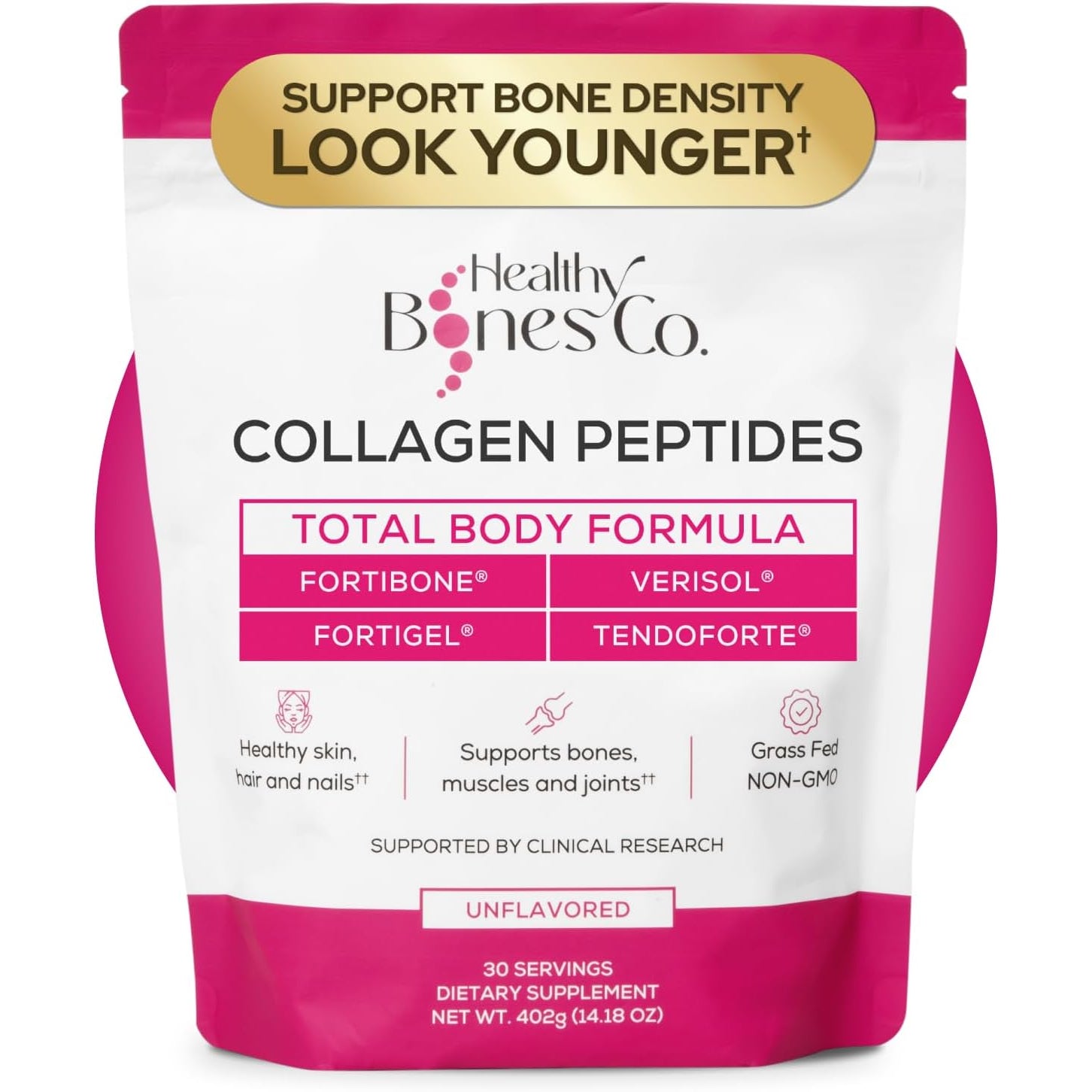 FORTIBONE® Premium Bone Health Collagen Peptides W/Fortigel®, VERISOL®, TENDOFORTE® | Clinically-Supported for Bones Joints Skin Hair Nails | Hydrolyzed Collagen Anti-Aging Formula | 30 Servings