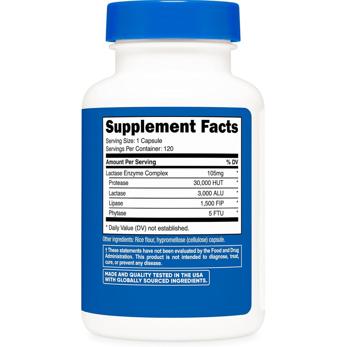 Nutricost Lactase Enzyme Complex 3,000 FCC ALU, 120 Vegetarian Capsules - Non-Gmo, Gluten Free, 120 Servings